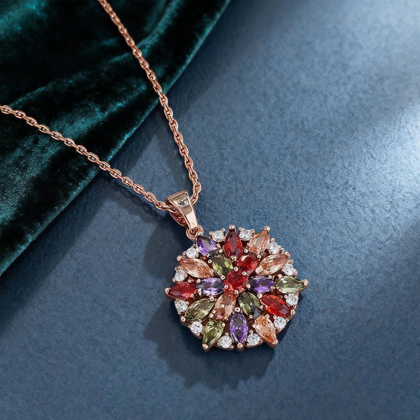 Kim Carrey Italian Elegant Rose Gold Necklace for Ladies | 18K Rose Gold Plated Necklace Pendant for Women | Gemstone necklace, Gift for Daughter, Wife, Mom, Her Jewelry (Spring)
