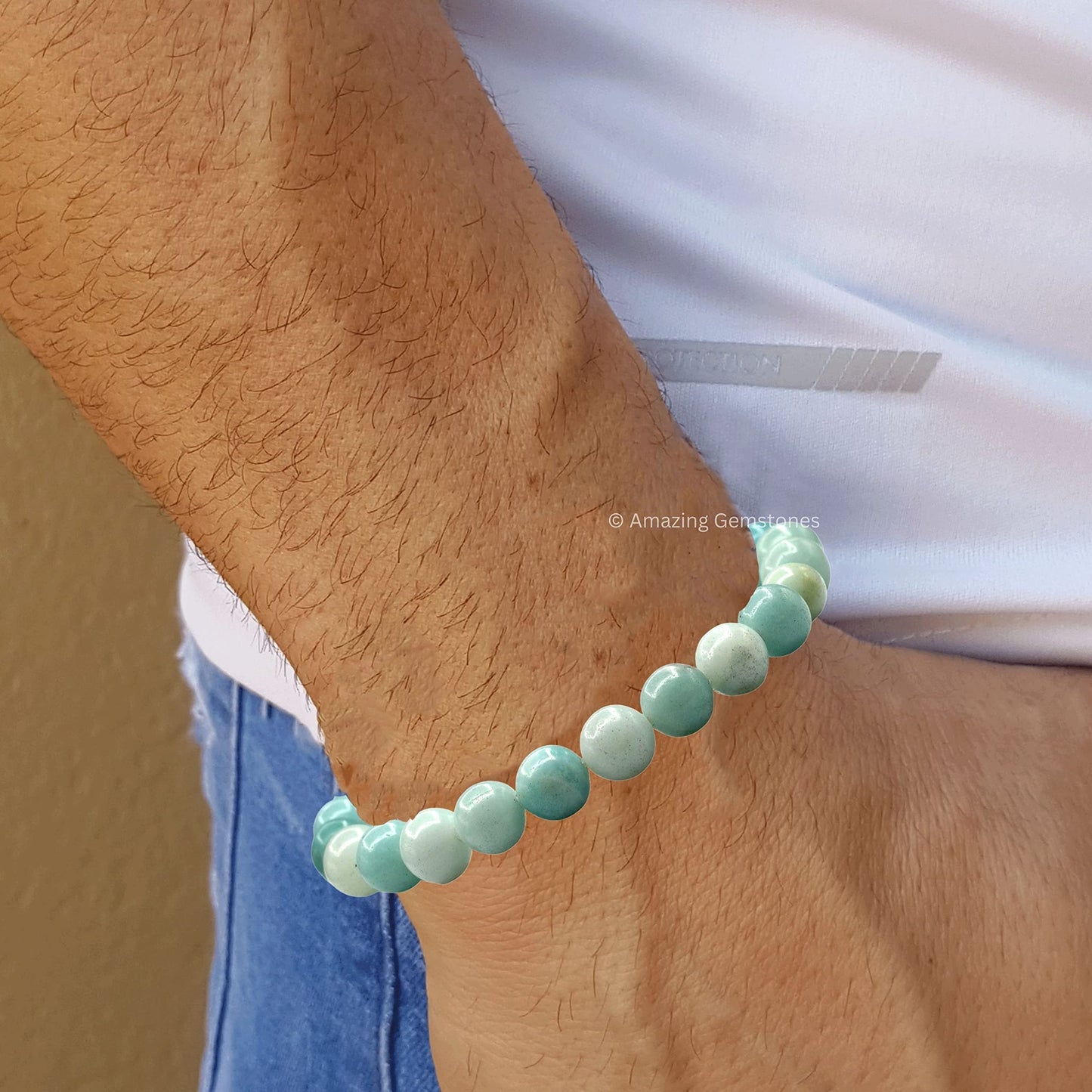 Amazing Gemstone Amazonite Bracelet for Women Men's Gifts - Protection Healing Crystal Bracelet - 8mm Gemstone Beaded Adjustable Bracelet Pulseras Para Hombres Mujer Stocking Stuffers