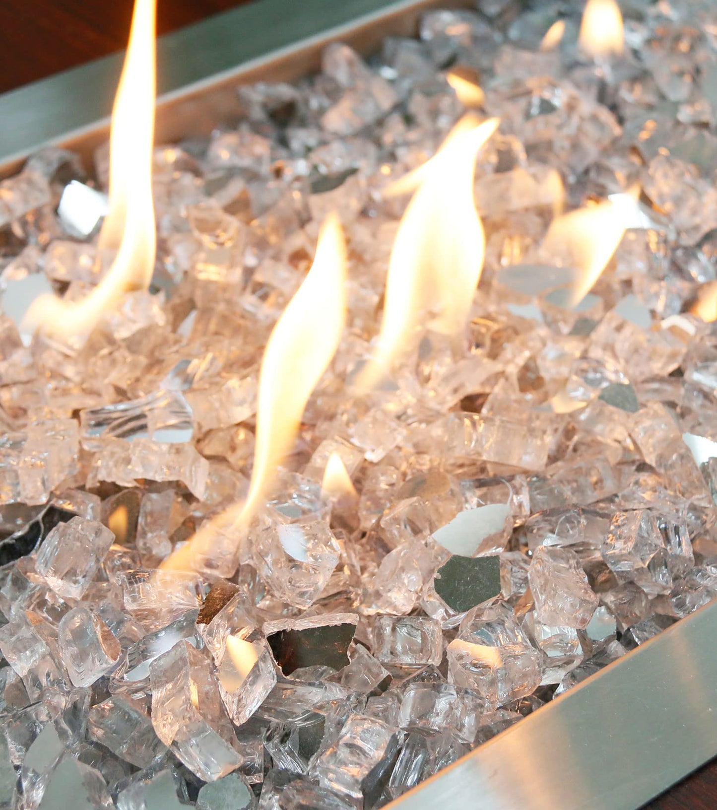 GRISUN 20 Pounds White Fire Pit Glass - 1/2 Inch Reflective Tempered Fire Glass Rocks for Natural or Propane Fireplace, Safe for Outdoors and Indoors Firepit, High Luster