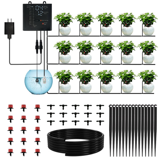 Automatic Plant Waterer Indoor, Drip Irrigation System for Potted Plants, Vacation Plant Self Watering Device, Drip Timer Auto Watering for Housplants, Garden, Greenhouse (15 Pots, Adjustable Dripper)