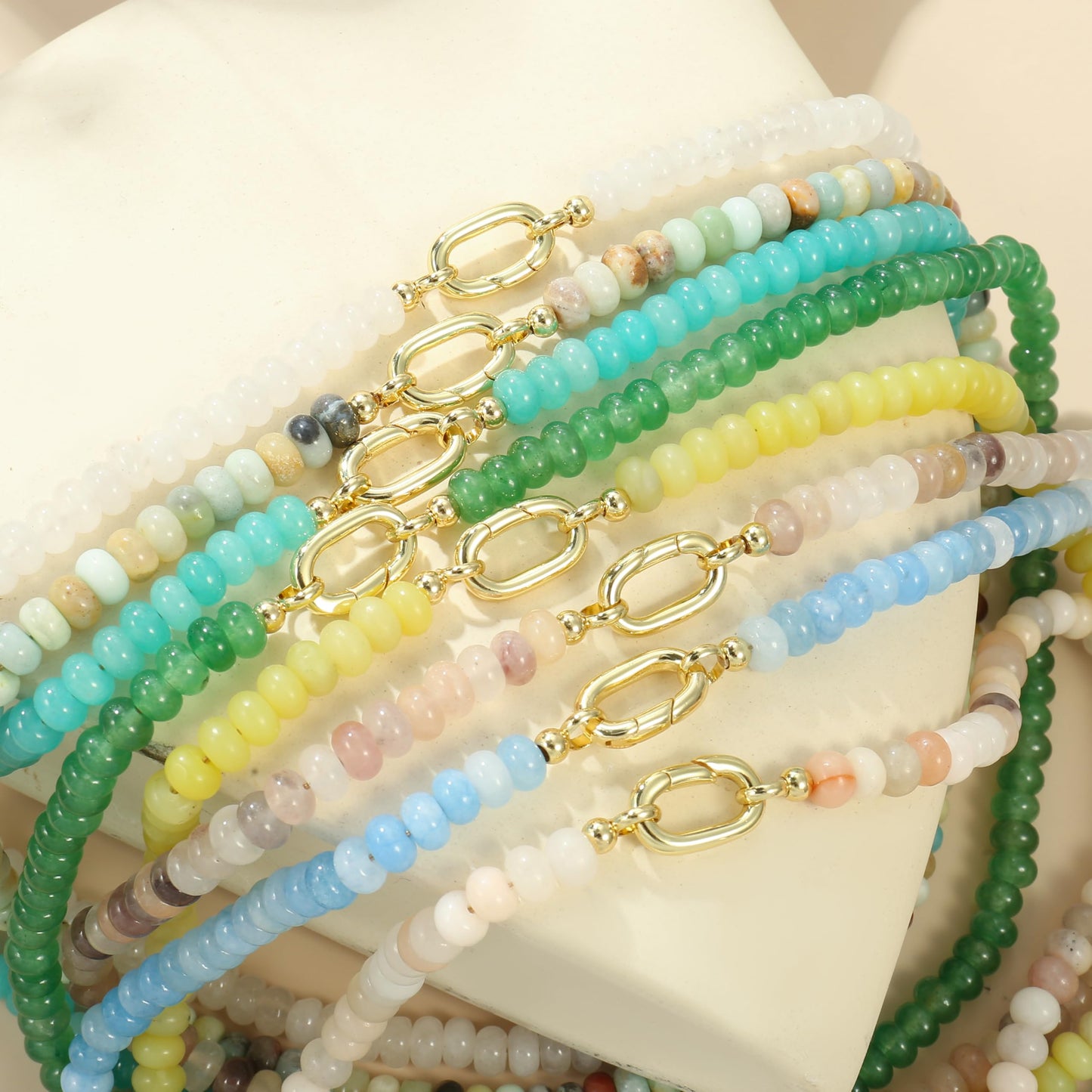 CONRAN KREMIX Yellow Stone Beaded Necklace for Women,Natural Stone Bead Choker Necklaces Boho Summer Beach Necklace Gemstone Jewelry Gift for Women