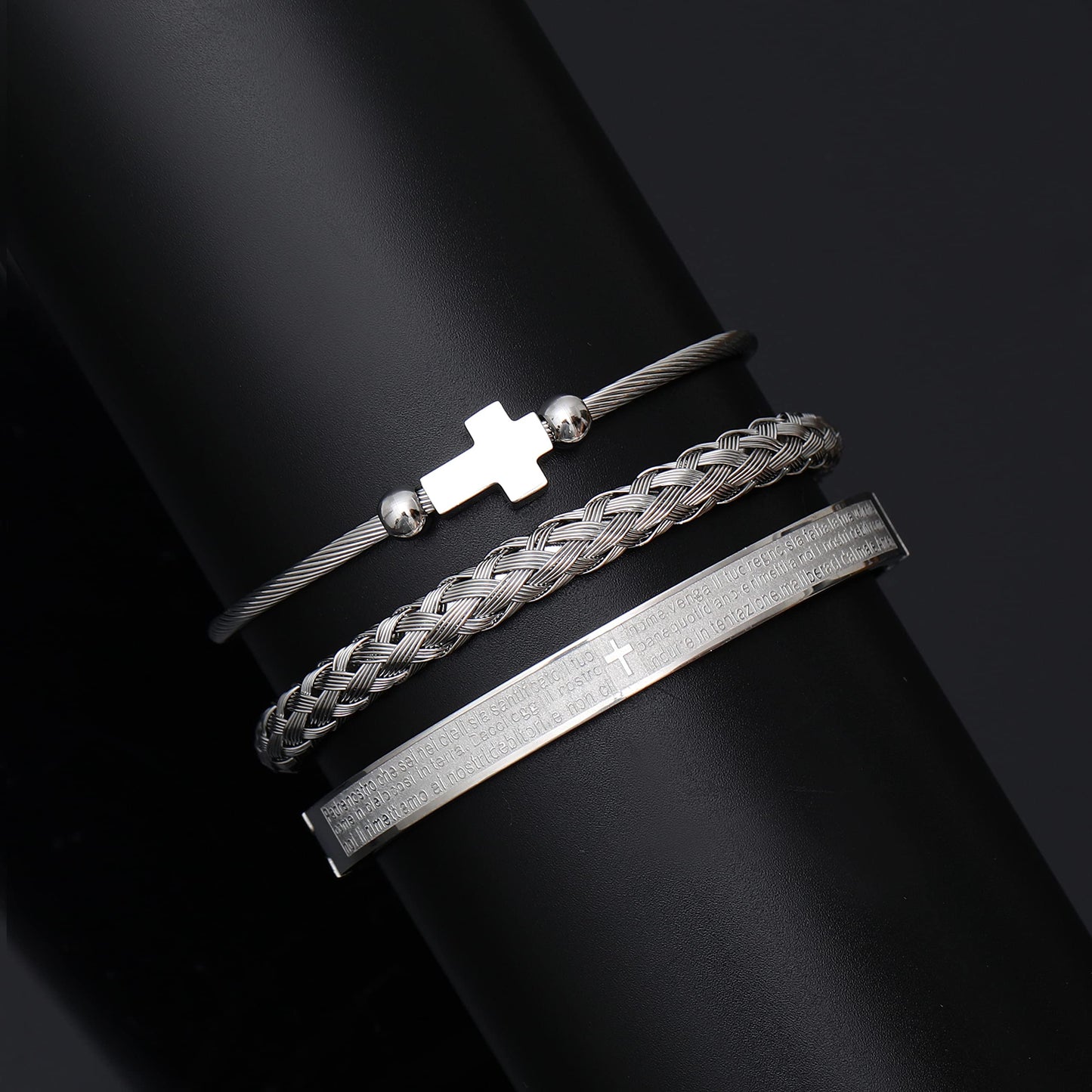 WFYOU 3PCS Stainless Steel Bracelets for Men Gold Roman Numeral Bangle Bracelet Twisted Cable Bracelet Adjustable Cuff Bracelet Mens Luxury Jewelry Bracelets Gifts