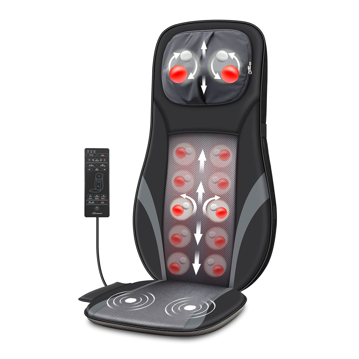 Snailax Shiatsu Back Massager with Heat -Deep Kneading Massage Chair Pad with Adjustable Intensity, Shiatsu Chair Massager to Relax Full Body Muscle