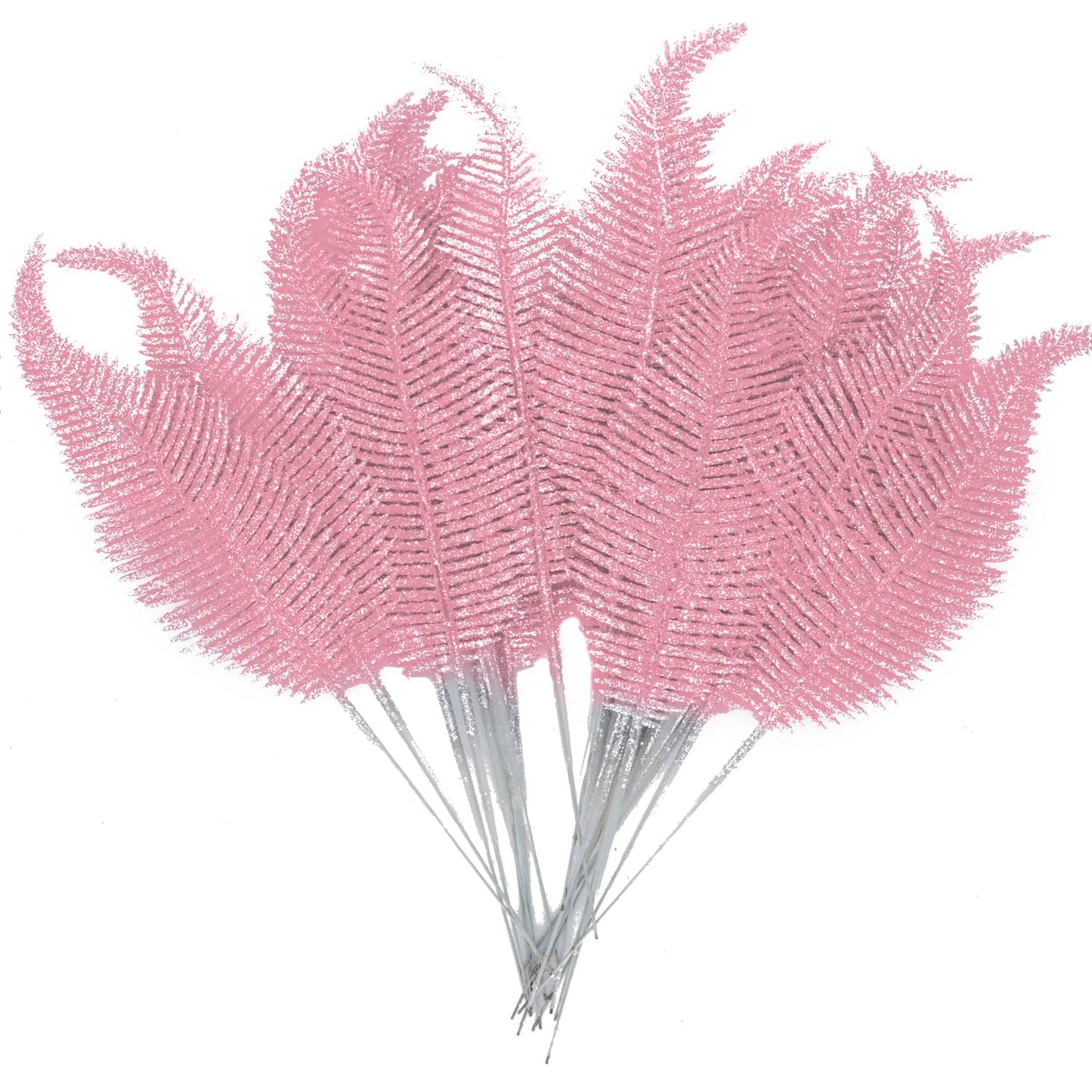 20 Pieces Artificial Christmas Glitter Leaves Branches Sparkly Fake Leaf Sprays for Christmas Tree Picks 10" Ornament Flower Arrangements DIY Crafts Wreaths Holiday Decoration Tree Fillers (Pink)