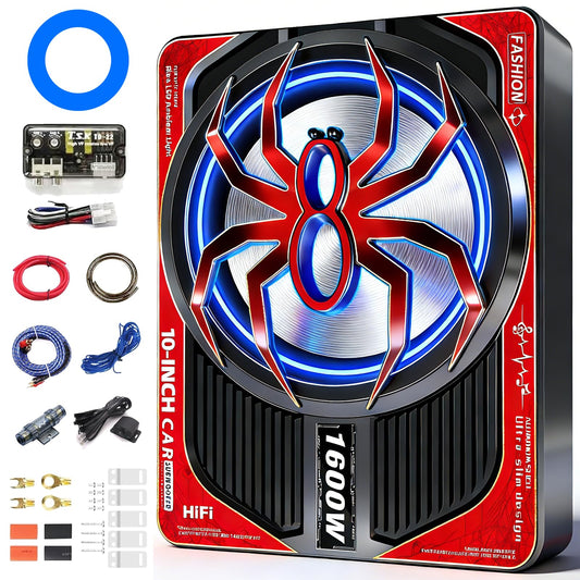 TZGBASS 1600W Slim Underseat Car Subwoofer and Amp Package, Powered Subwoofer with Built-in Class D Amplifier, Blue Ambient Light Switch, Deep Subsonic Bass, Under Seat Subwoofer for Car, Truck & SUV