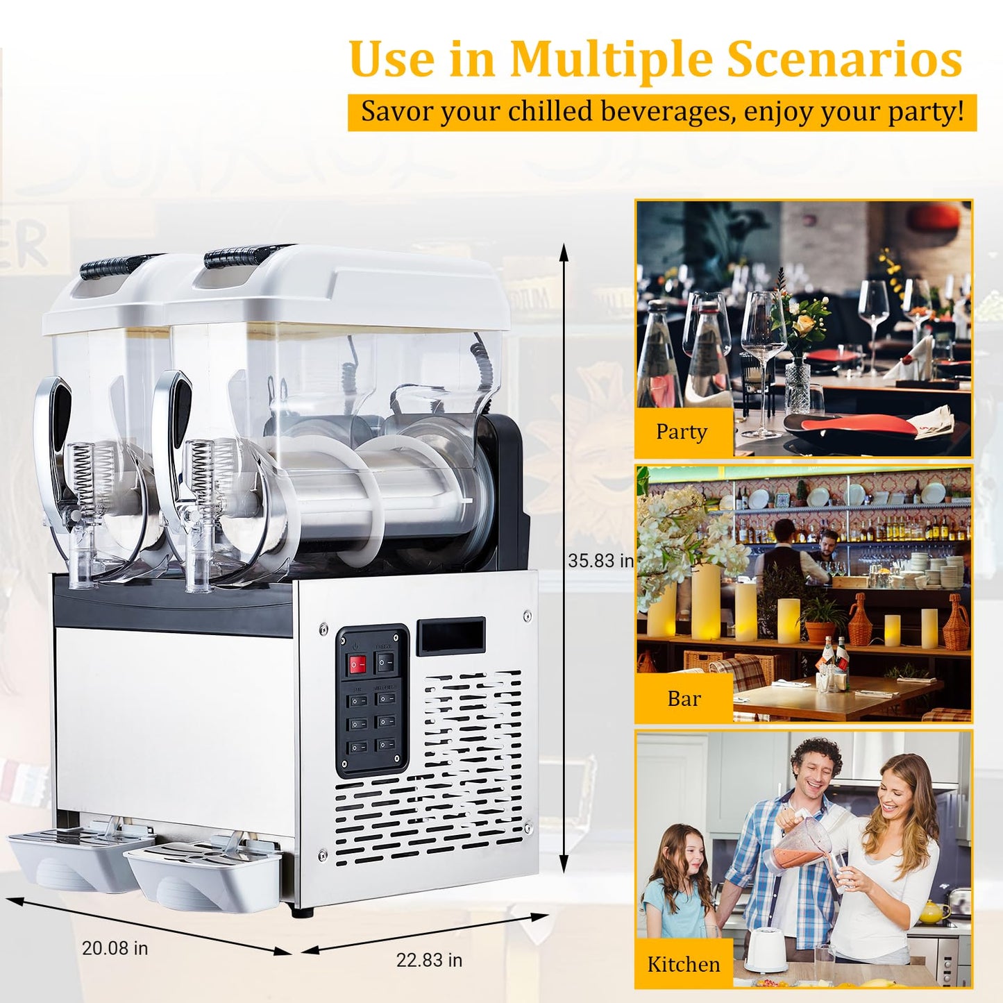 Commercial Slushy Machine 12Lx2 Double Tank, Frozen Drink Maker for Margaritas, 68 Cups Slush Cocktai Drink, Smoothie Machine, Stainless Steel Slushy Machine for Bar & Party Slushie Maker, White