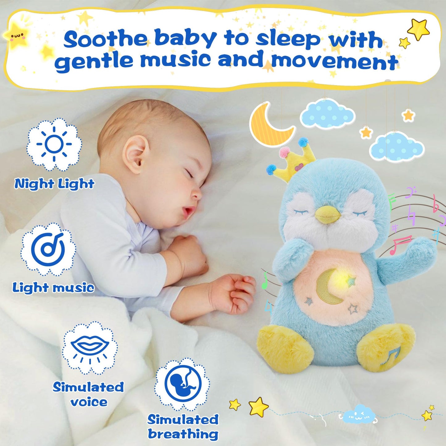 MIAODAM Breathing Stuffed Animal Penguin & Bunny Stuffed Animal Cuddle Bunny Stuffed Relief Anxiety Stuffed Perfect for Baby Toddler
