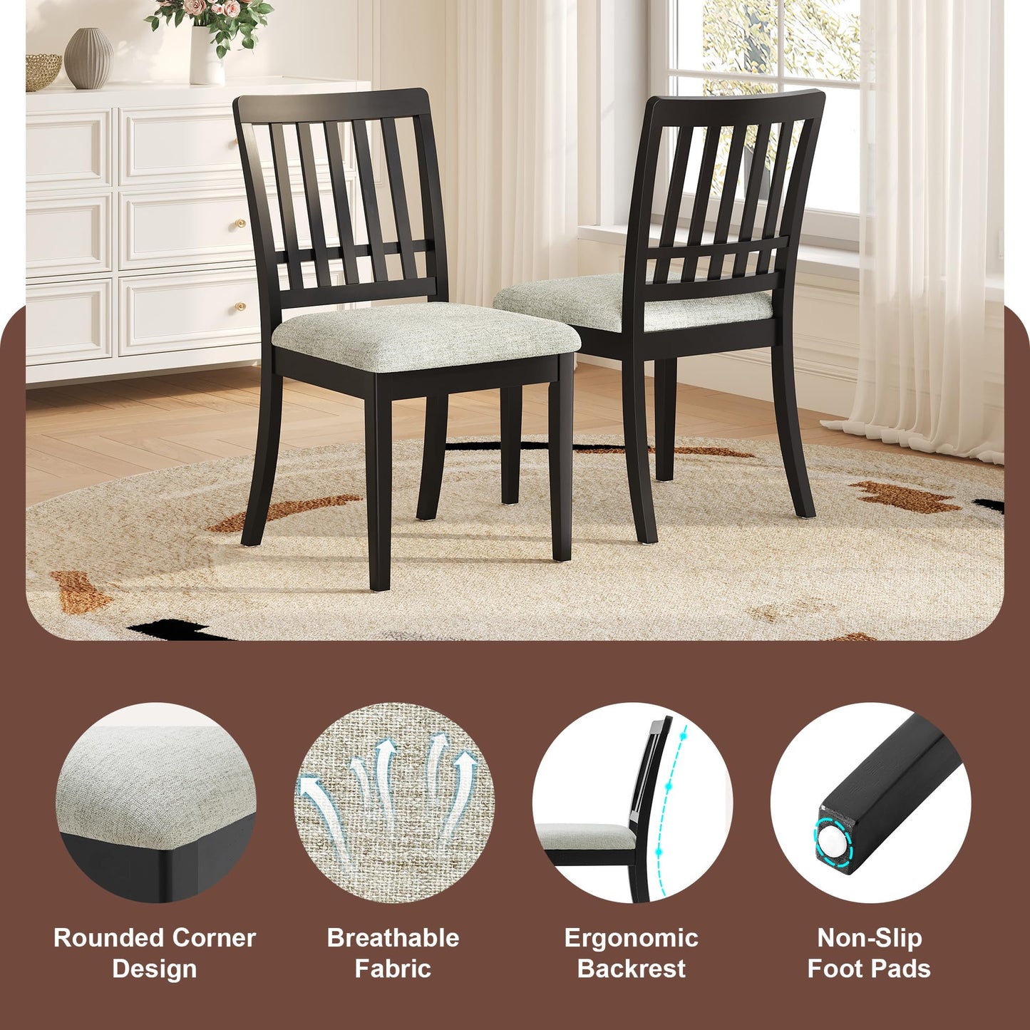 P PURLOVE 5 Piece Round Dining Set for 4, 1 Folding Wood Table and 4 Upholstered Chairs for Small Spaces, Apartments, Space-Saving Design (Black)