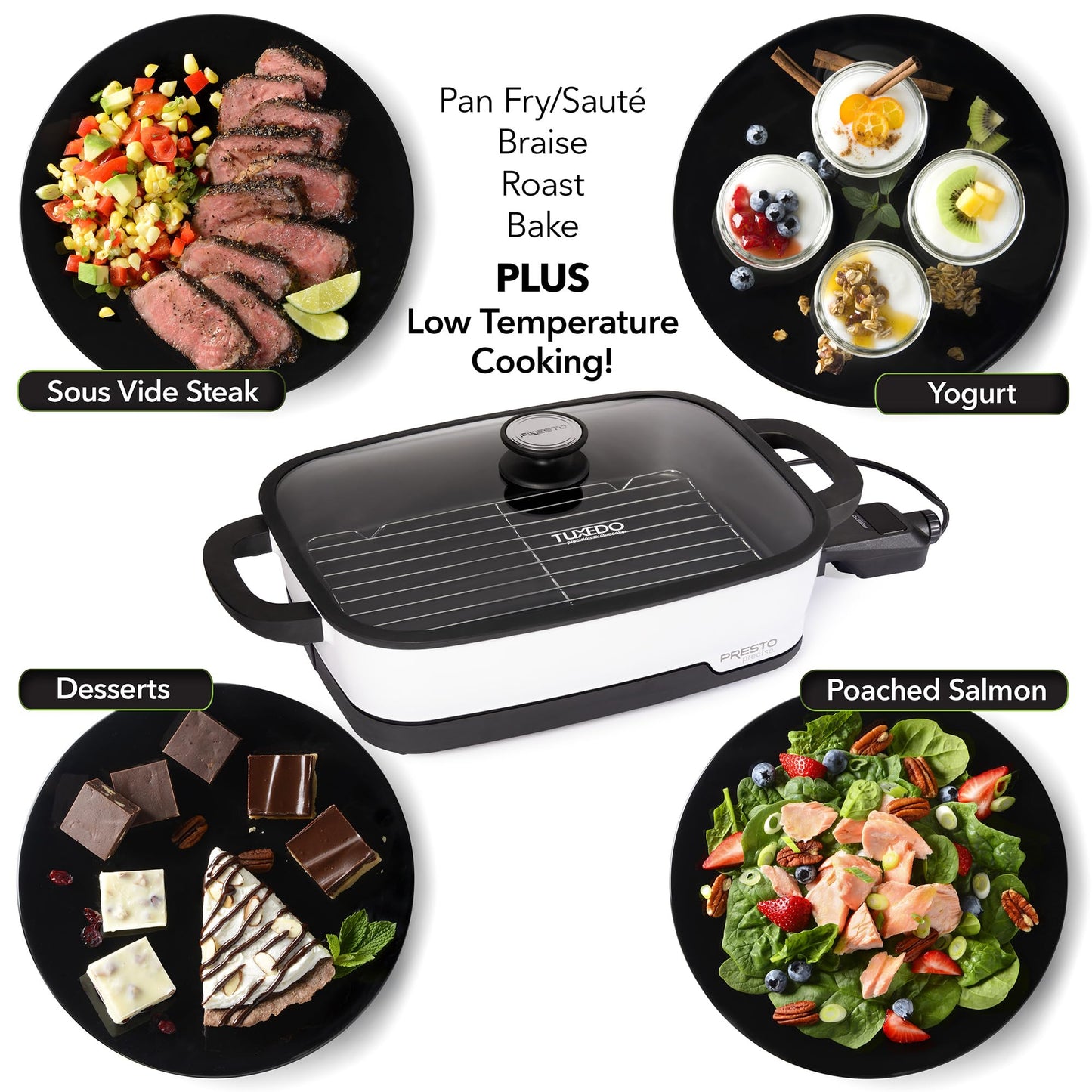 Presto 06854 Tuxedo Digital Precision Skillet, Sous Vide, Multi-Cooker