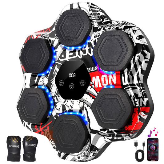 Music Boxing Machine, Smart Bluetooth Boxing Machine with Gloves, Wall Mounted Electronic Punching Machine for Adults Kids, 9 Modes 9 Speeds, LED Counting for Home Gym, Stress Relief Gift