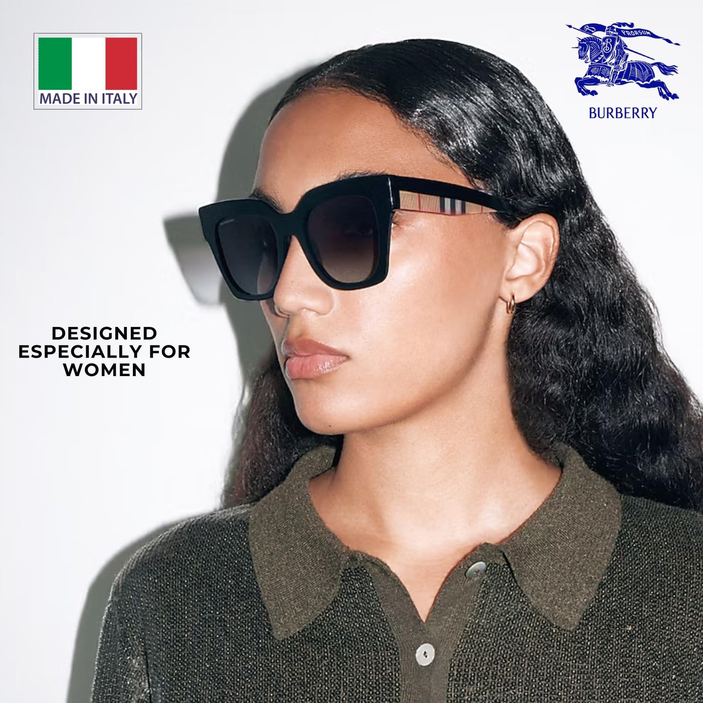 BURBERRY KITTY BE4364 Square Shape Acetate Sunglasses with Luxury Eyewear Kit