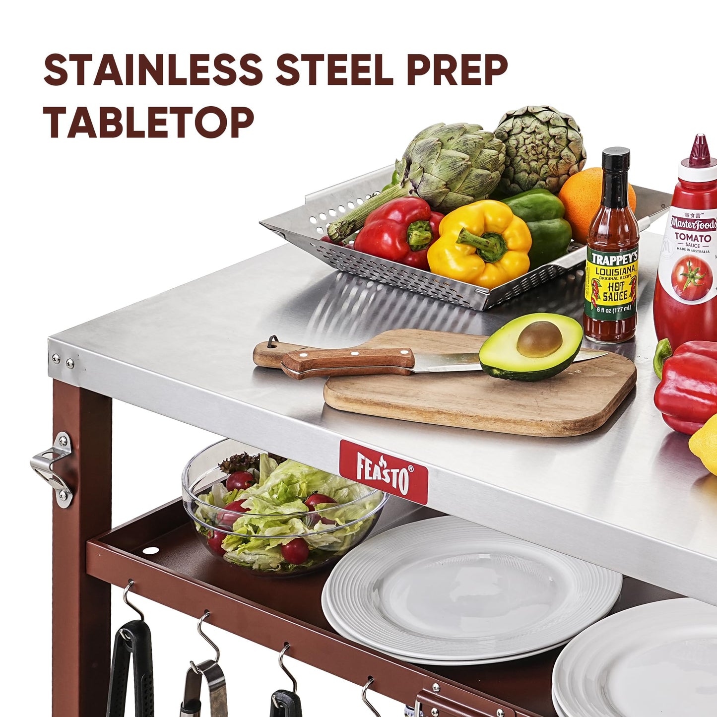Feasto 3-Shelf Outdoor Grill Table, Pizza Oven Table for Outside, Movable Grill Cart with Wheels, Indoor & Outdoor Cooking Station, Pizza Oven Stand for Ooni Blackstone Griddle 33.5”x 21.7”