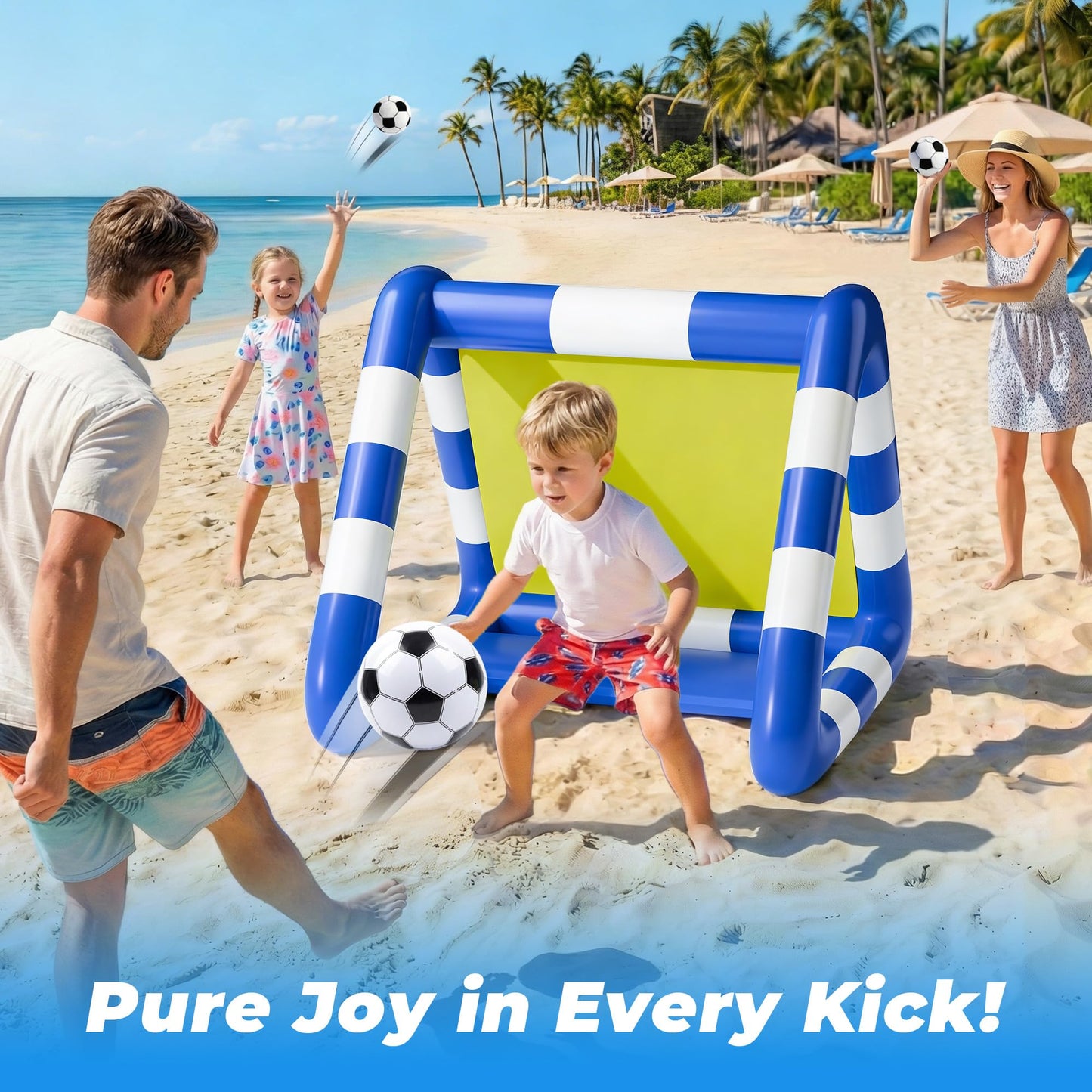 Funscape Kids Soccer Pool Toy, 2-in-1 Inflatable Float Soccer Goal & Ball Toss Water Game, Toddler Outdoor Football Backyard Game, Summer Beach Pool Party Gift 3 4 5 6 7 8 10 12 Year Old Boy Girl Teen