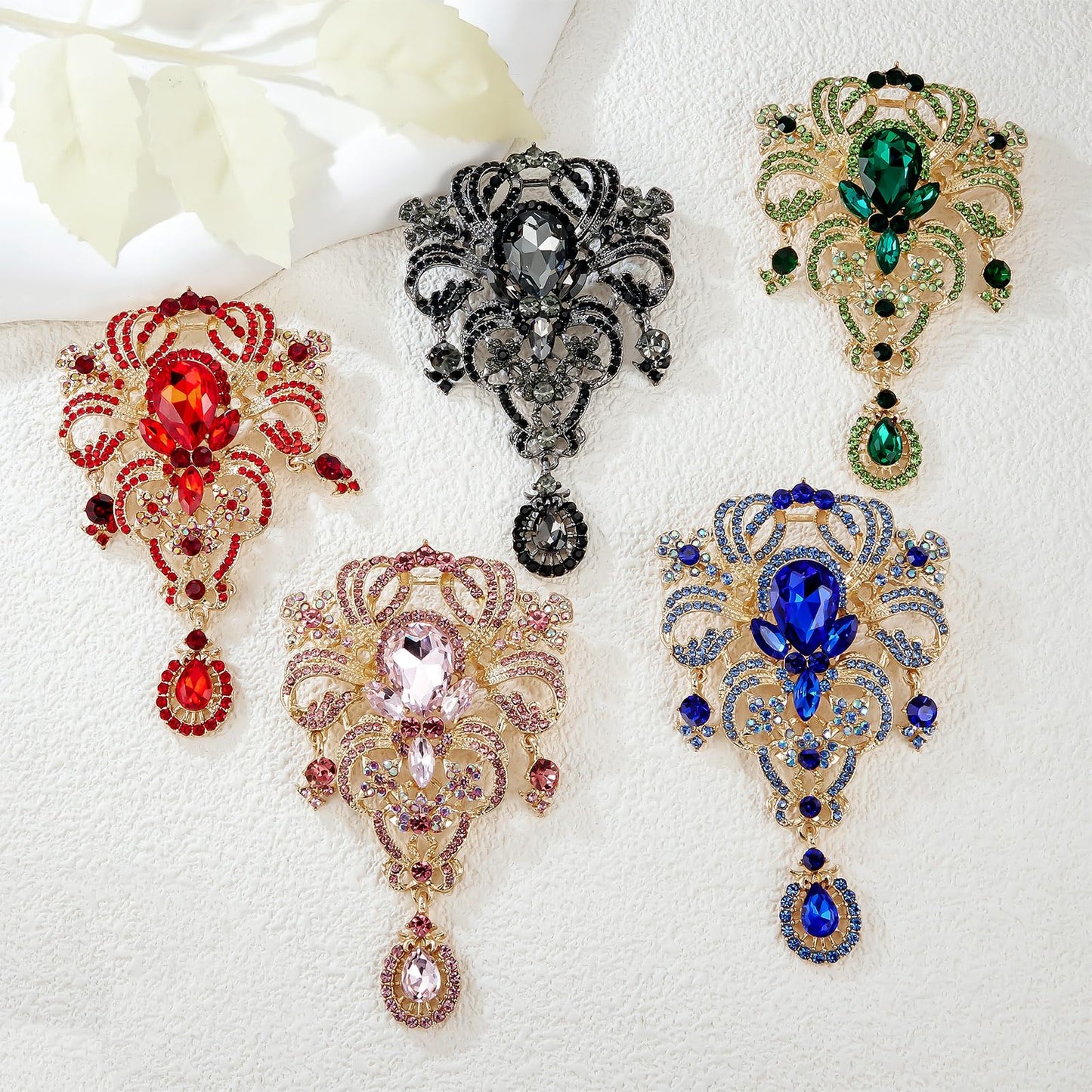 YOQUCOL Retro Red Austrian Crystal Big Brooch Pin for Women Large Flower Shape Brooches Lapel Pins for Sweater,Coat Dress Accessories