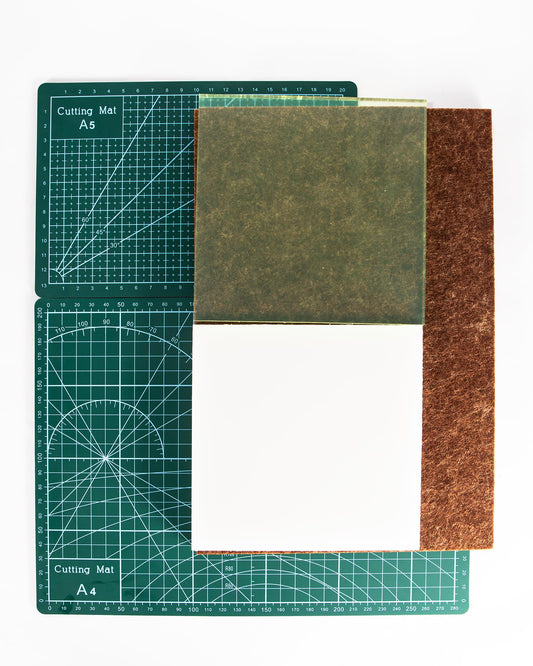 5 Pcs Leather Punch Pads Set， A4+A5 Self Healing Cutting Mats, 15x15cm Rubber And PP Punching Pads, Brown Sound Absorbing Pad, DIY Craft Tools for Leatherworking, Sewing, Quilting