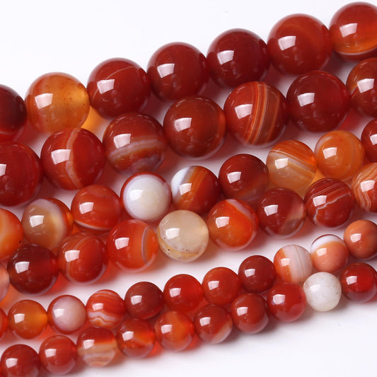 45PCS 8MM Natural Red Carnelian Stripe Agate Stone Beads Energy Healing Beads for DIY Jewelry Bracelet Necklace Making for Jewelry Making15Inch