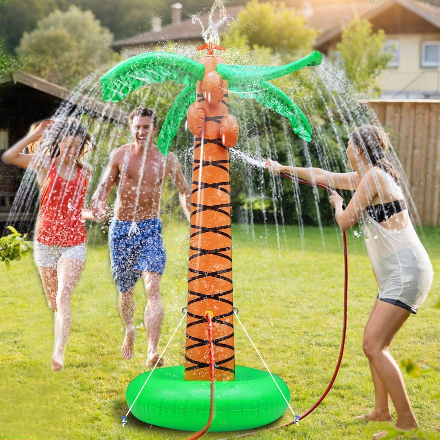 61" Inflatable Palm Tree Backyard Sprinkler for Kids, Spray Water Pool Toy Inflatable sprinkler for yard Outdoor Hawaiian Party Coconut Tree for Lawn Sprinkler for Boys Girls Backyard Beach Games Toys