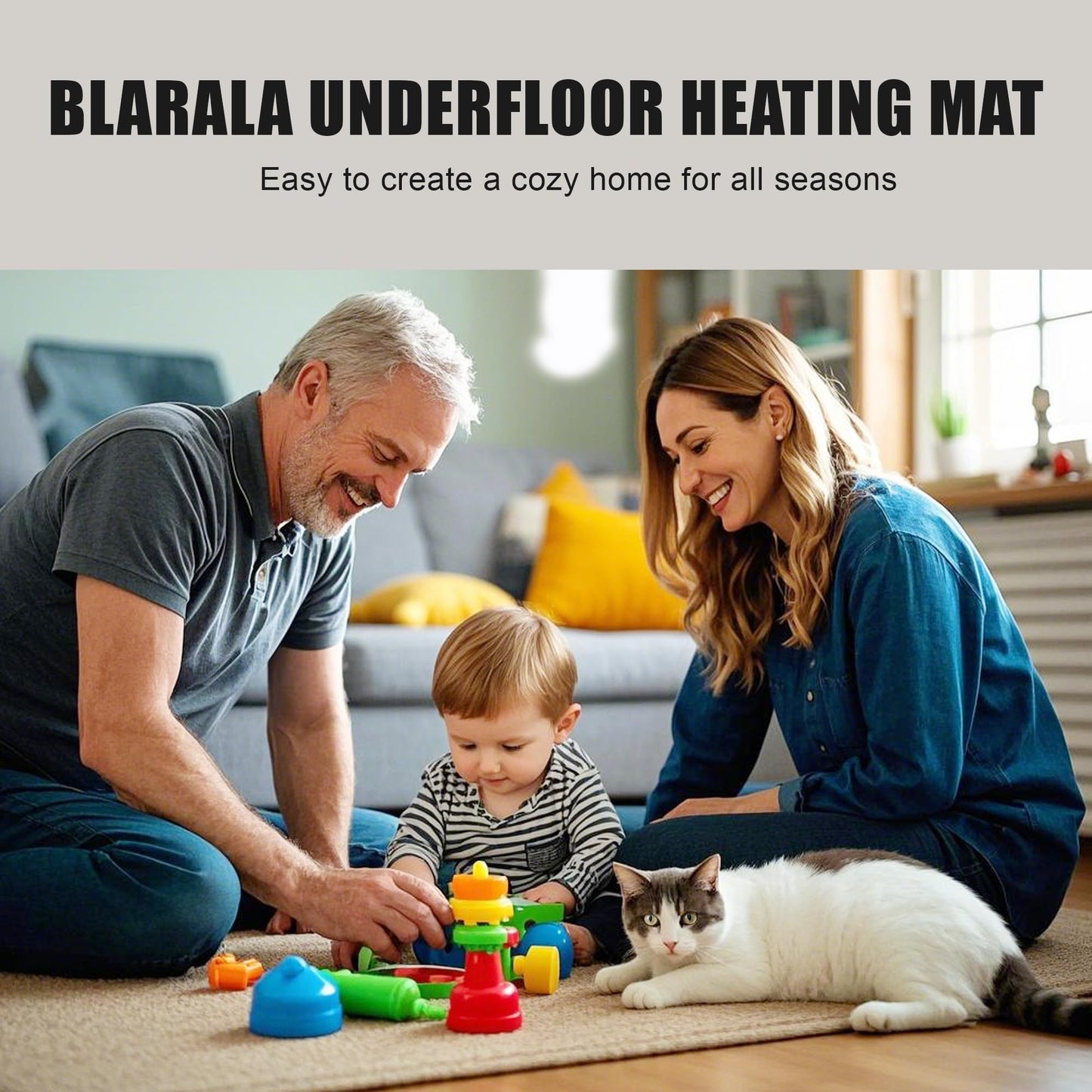 BLARALA Electric Radiant Floor Heating System, 30 Sq.ft Electric Heated Floor Mats for Bathroom, Includes Programmable Thermostat, Heat Mat, Installation Monitor, and Temperature Sensors(240V)