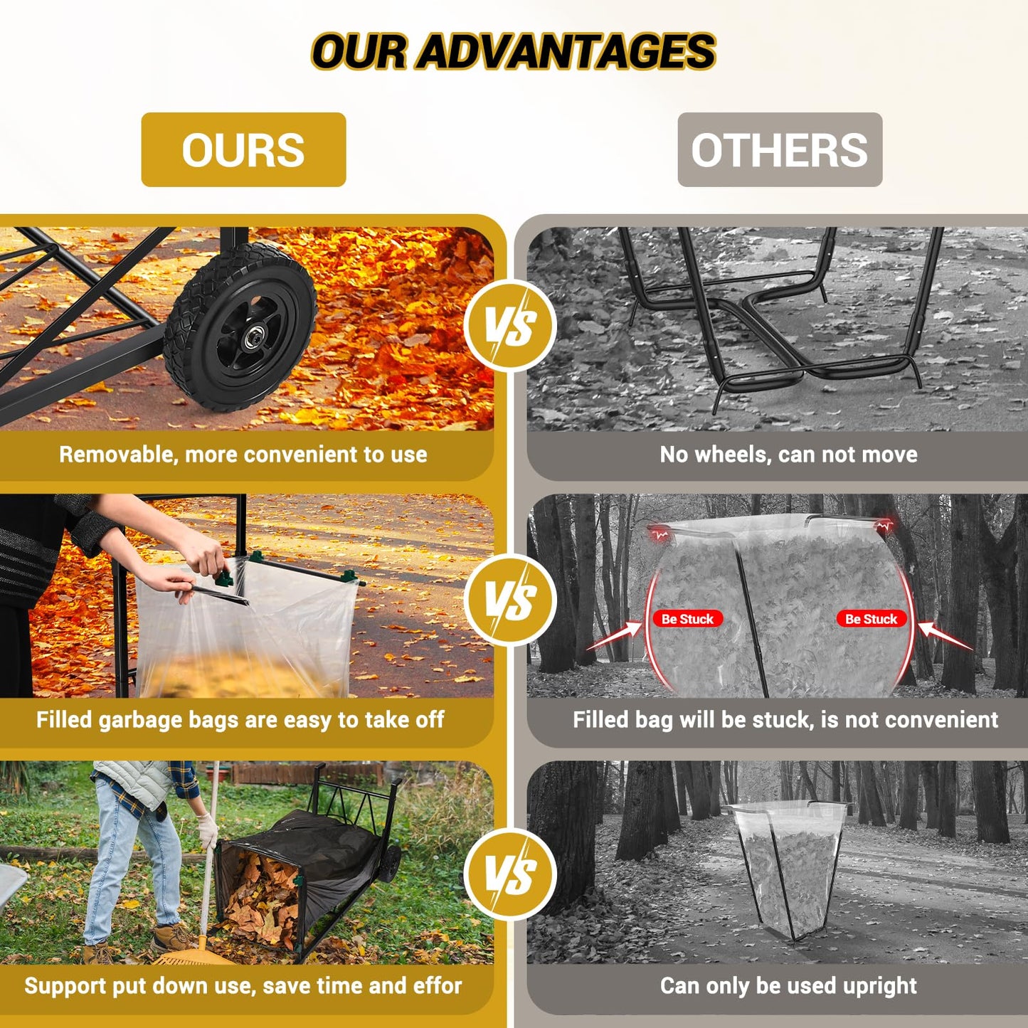 CAROD Trash Bag Holder, Adjustable Metal Leaf Bag Holder from 30-45 Gallon Capacity, Mobile Garbage Bags Cart, Outdoor Garden Leaf Bags Stand for Yard & Lawn Cleanup, Gardening, Camping, Parties
