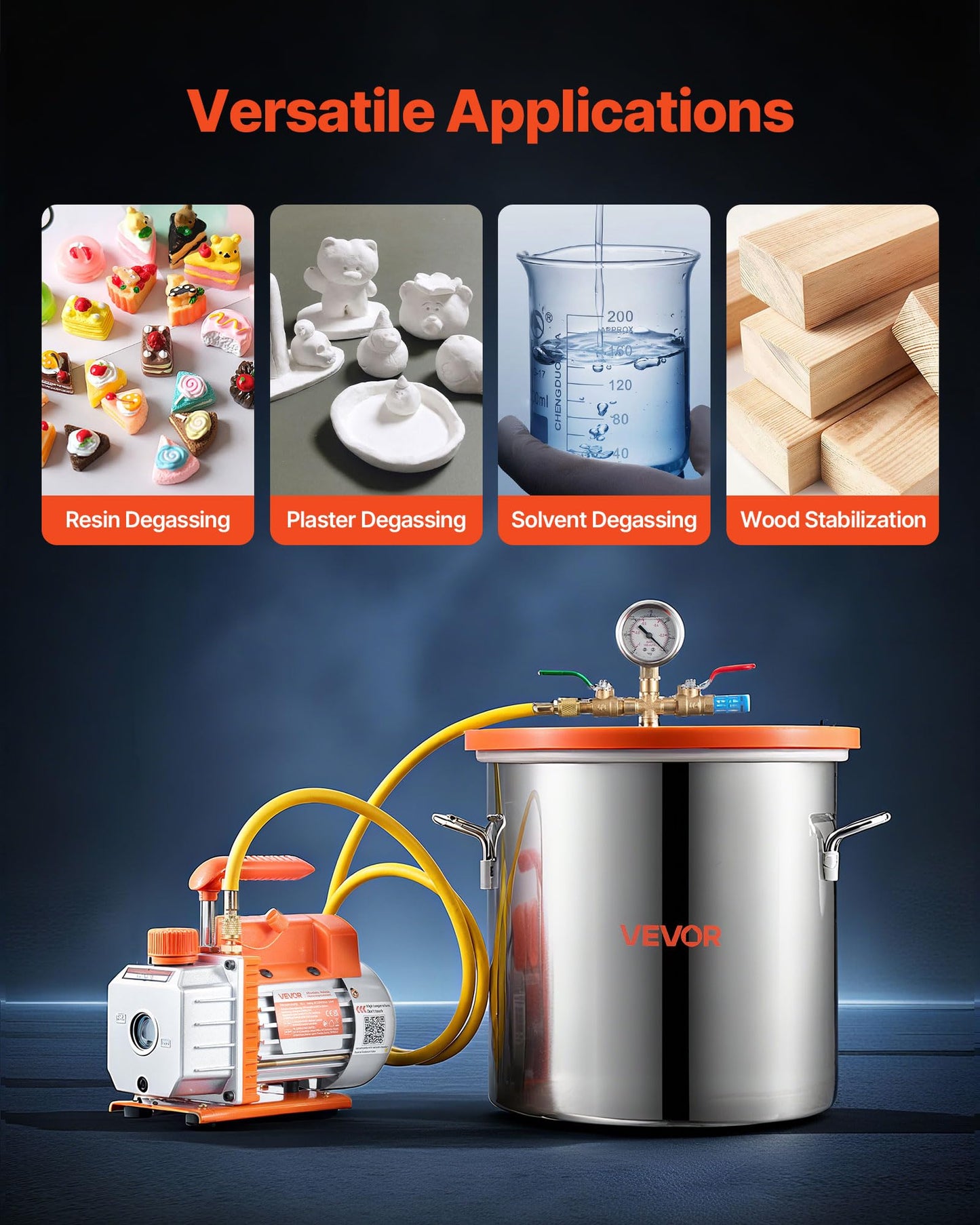 VEVOR 5 Gallon Vacuum Chamber with Pump, 3.5 CFM, Single Stage Vacuum Pump, Stainless Steel Degassing Chamber Kit with Tempered Glass Lid, 5 ft Hose, for Stabilizing Wood Degassing Silicone Resin