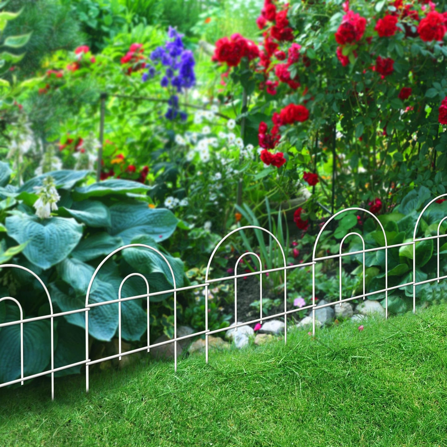 FOREHOGAR Decorative Garden Folding Border Fence 18in X20ft Rustproof Metal Wire Edging Flower Bed Fences Panel Outdoor White Garden Fencing Edge Patio Landscape