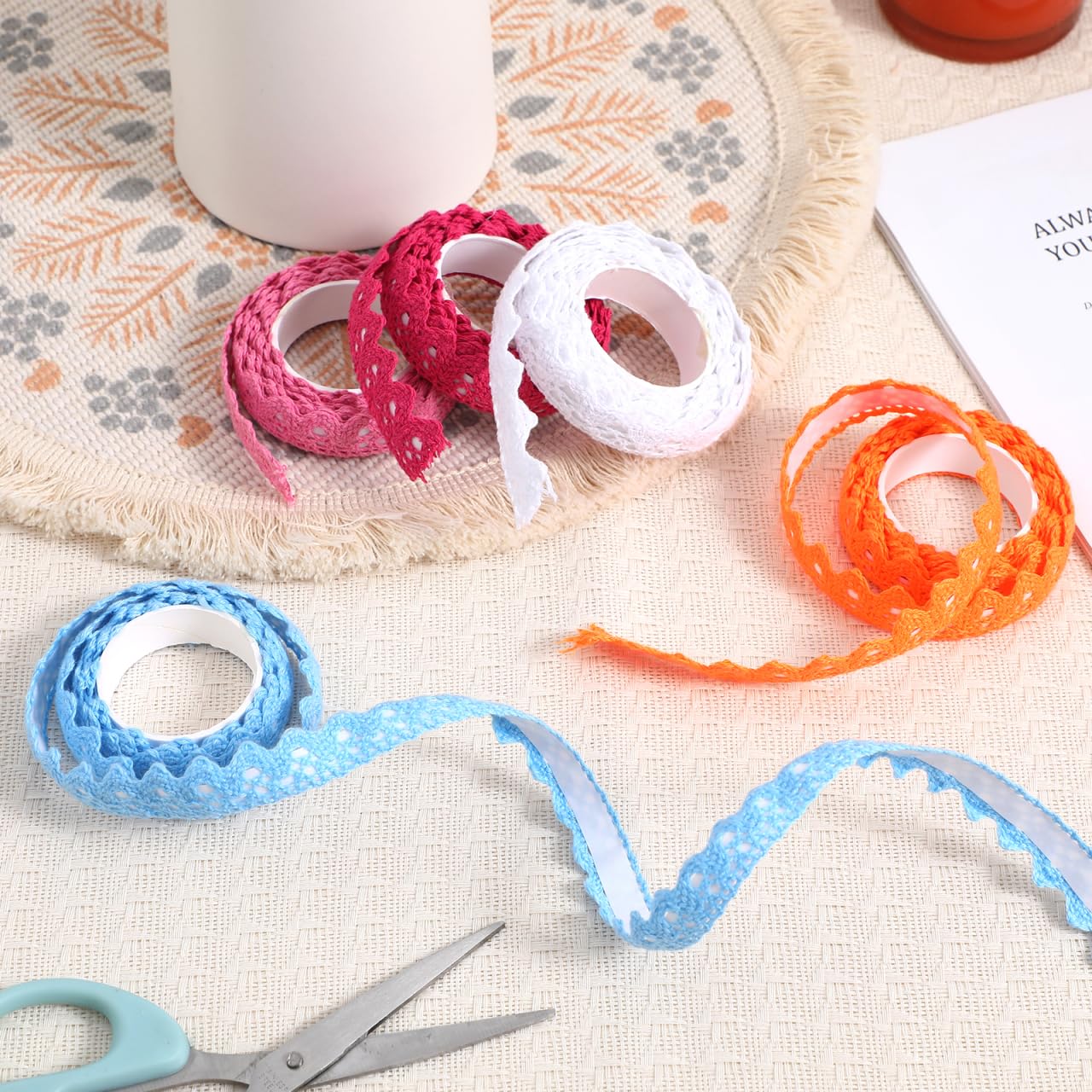 BESPORTBLE 5pcs Self-Adhesive Lace Tape, Cotton Washi Trim Stickers Masking Hollow Design Decorative Lace Ribbon for DIY Crafts, Scrapbooking, Card Making, Stationery Decoration