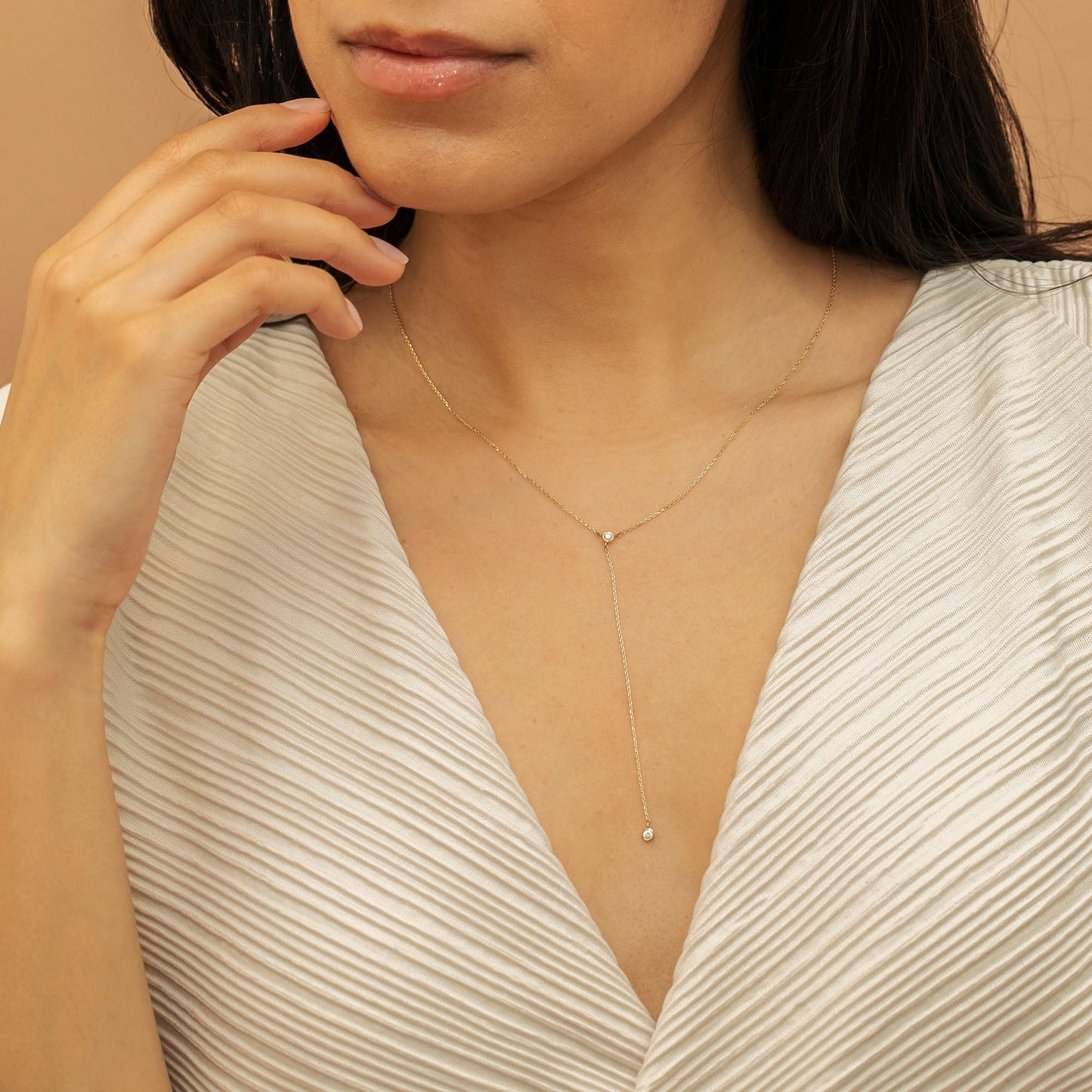 Treasure Bender Lariat Gold Necklace for Women Dainty Long 14k Gold Plated Y-Shaped Body Chain Choker Necklace Zirconia Diamond Pendant Charm Necklaces Non Tarnish Gold Jewelry for Women