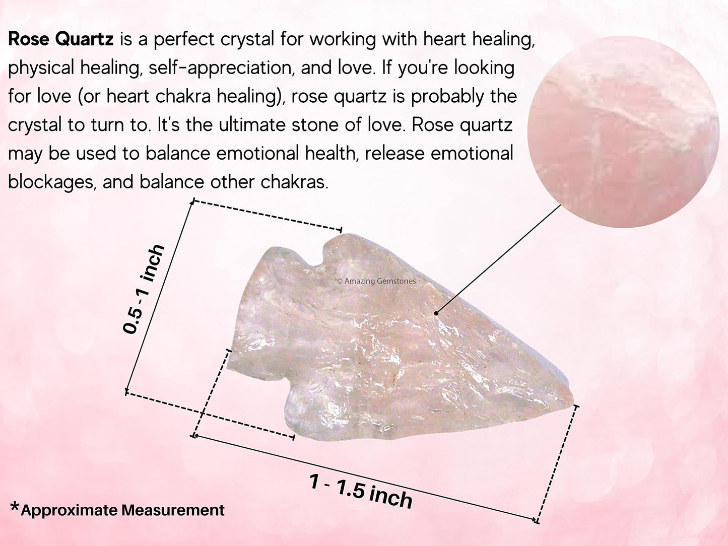 Amazing Gemstone 5 Pieces Rose Quartz Arrowhead, Crystal and Healing Stone Flint Rock Arrow Head - 1 to 1.5 Arrowheads for DIY Project Craft Point Jewelry Making