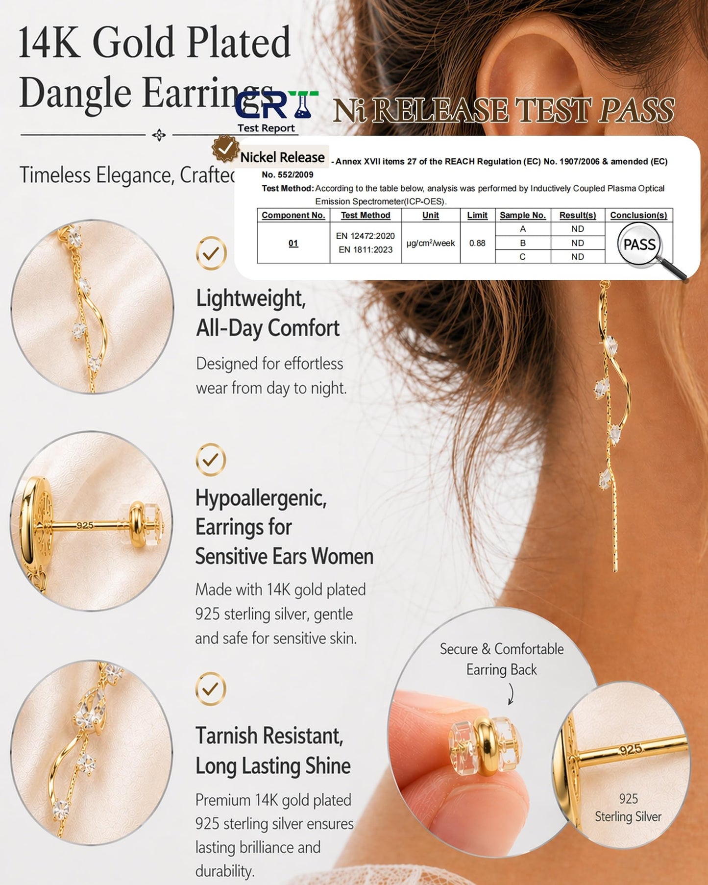 Asdecy Dangle Earrings for Women 14K Gold Plated Drop Long Dangle Cubic Zirconia Elegant Prom Bridal Bridesmaid Wedding Anniversary Dangling Trendy Jewelry