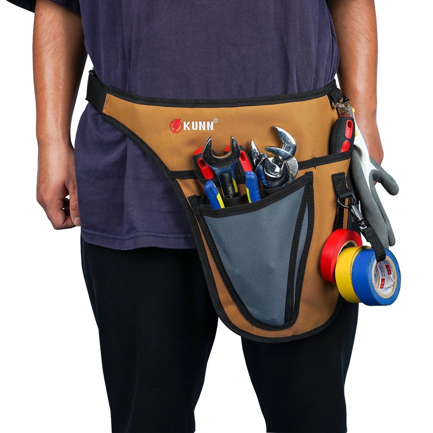 KUNN Garden Tool Waist Belt - 4 Deep Pockets Tool Apron for Women Men,Utility Pouch for Gardening,Electrican,Florists,Plumbing