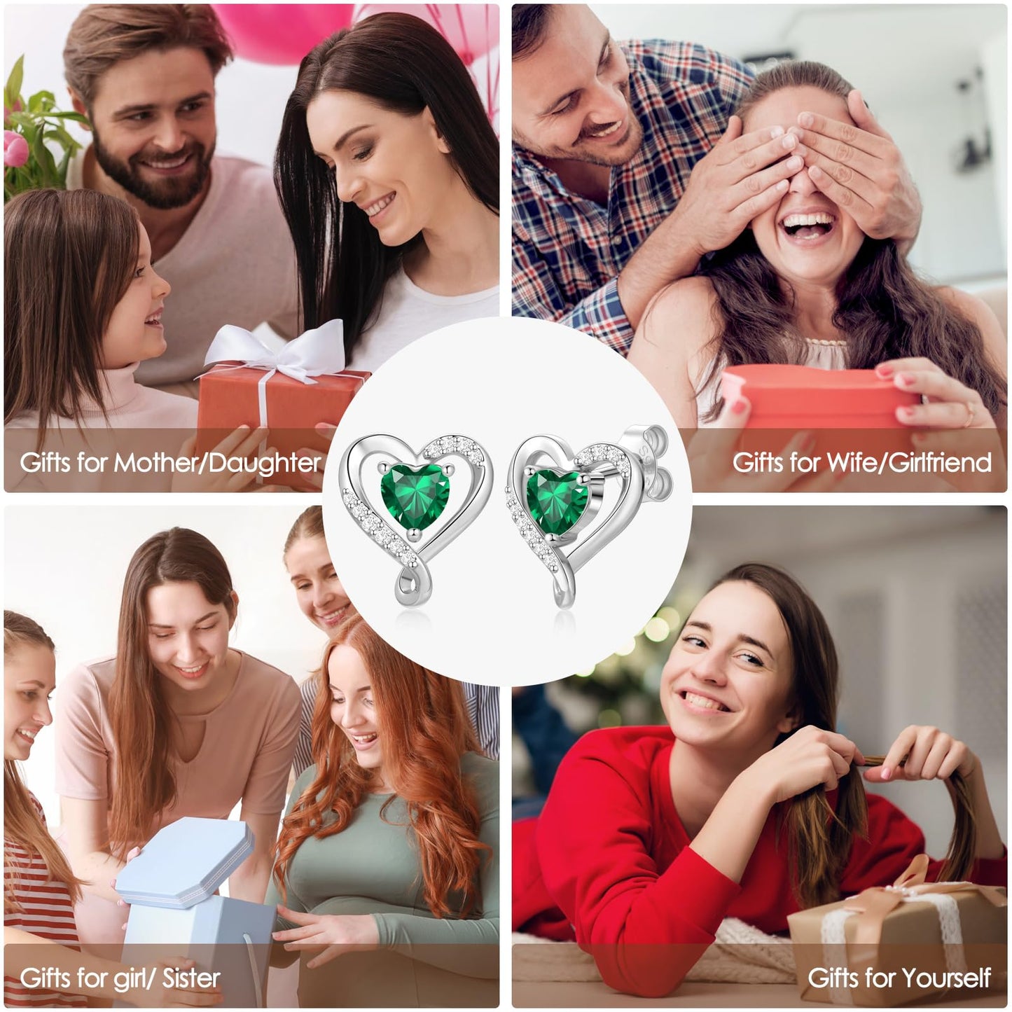Zifeel Earrings for Women - 925 Sterling Silver Birthstone Heart Studs Earring for Girlfriend Wife - Anniversary Birthday Christmas Valentines Mother’s Day Gifts Jewelry for Women Wife Her Mom