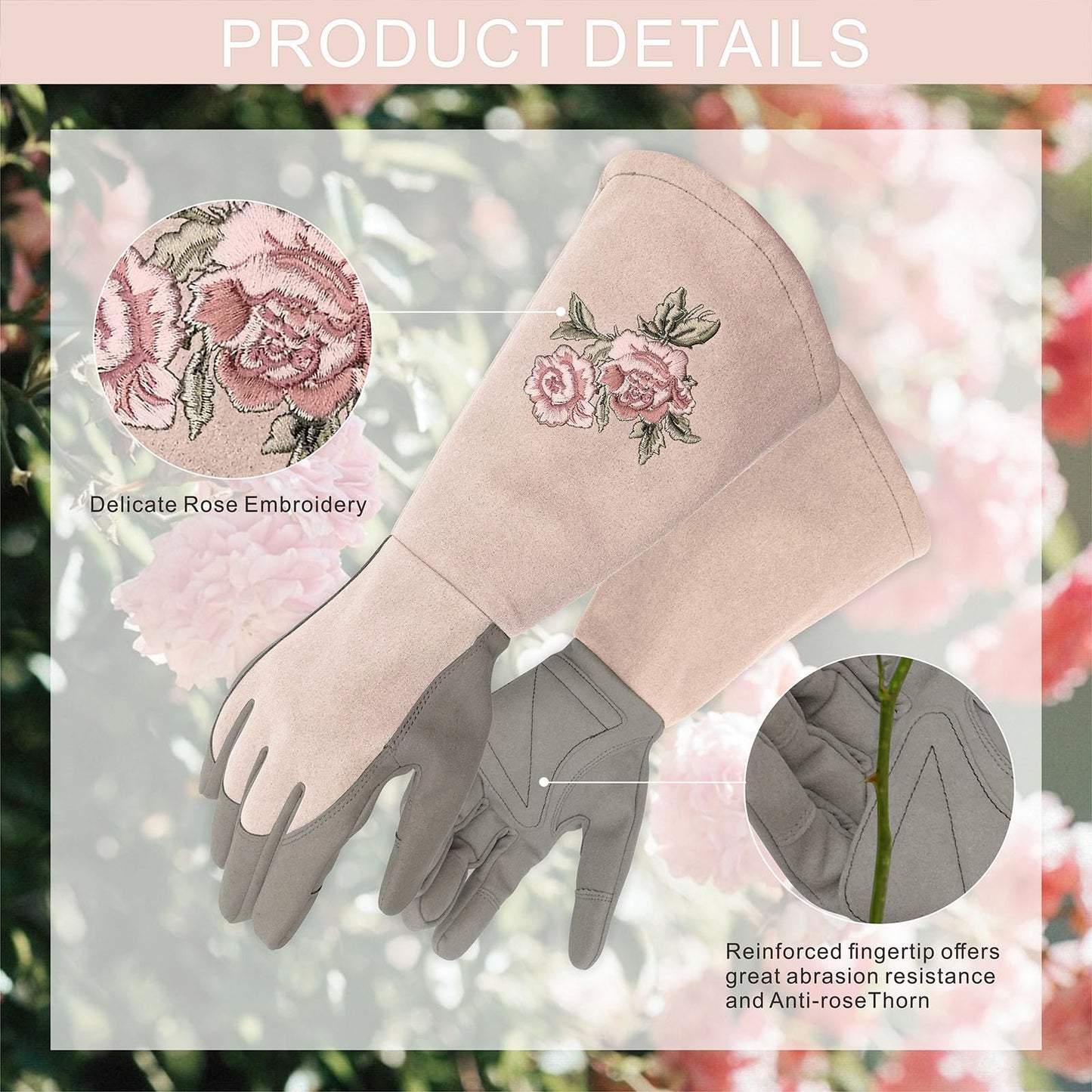 Intra-FIT Long Gardening Gloves for Women,Durable Rose Pruning Gloves Thorn Resistant for Weeding Planting Digging(Medium,1 Pair)