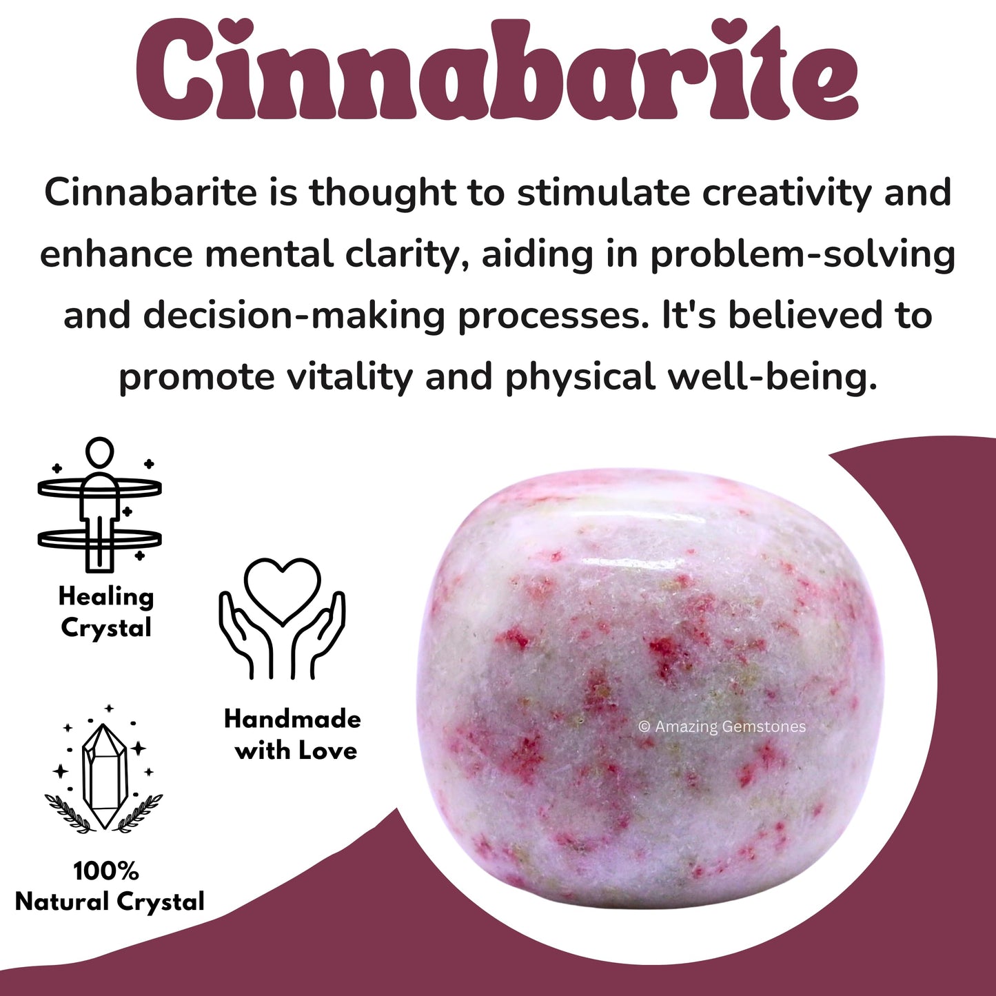 Amazing Gemstone Cinnabarite Crystals and Healing Stones Tumbled - 1 oz Cinnabarite Stone Gem Stones, Natural Healing Stones for Energy Balance, Stress Relief - Premium Polished Gems Rocks