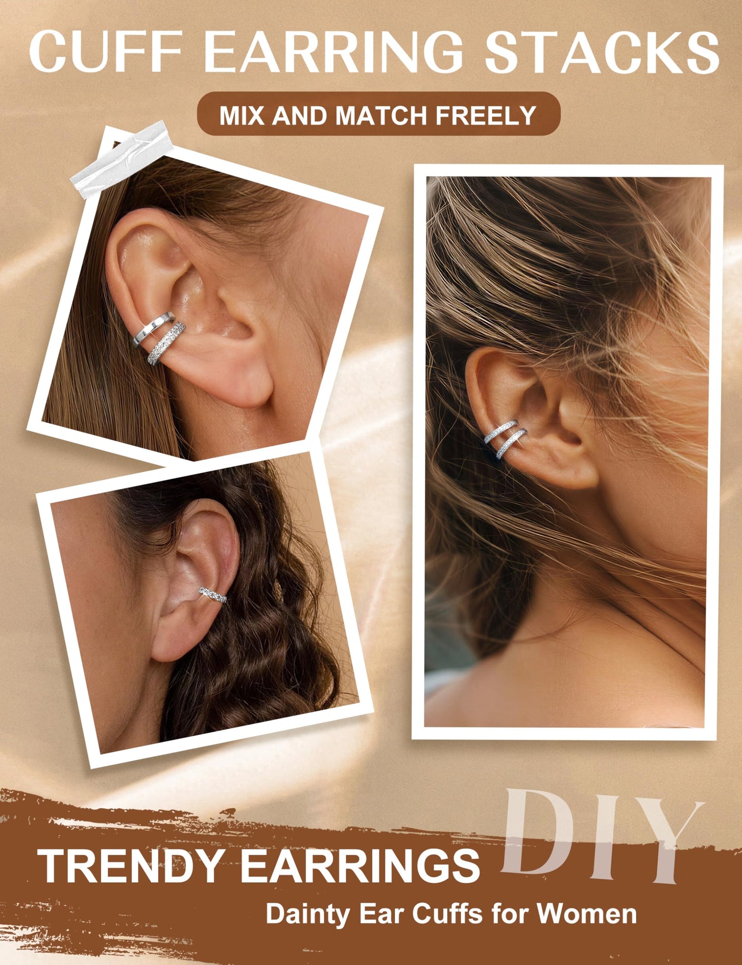4 Pairs Ear Cuffs Non Piercing - Silver Plated Ear Cuffs Earrings for Women Trendy Ear Cuff for Non Pierced Ears Clip On Carrtilage Earring Lightweight Adjustable Fake Earrings Set Dainty