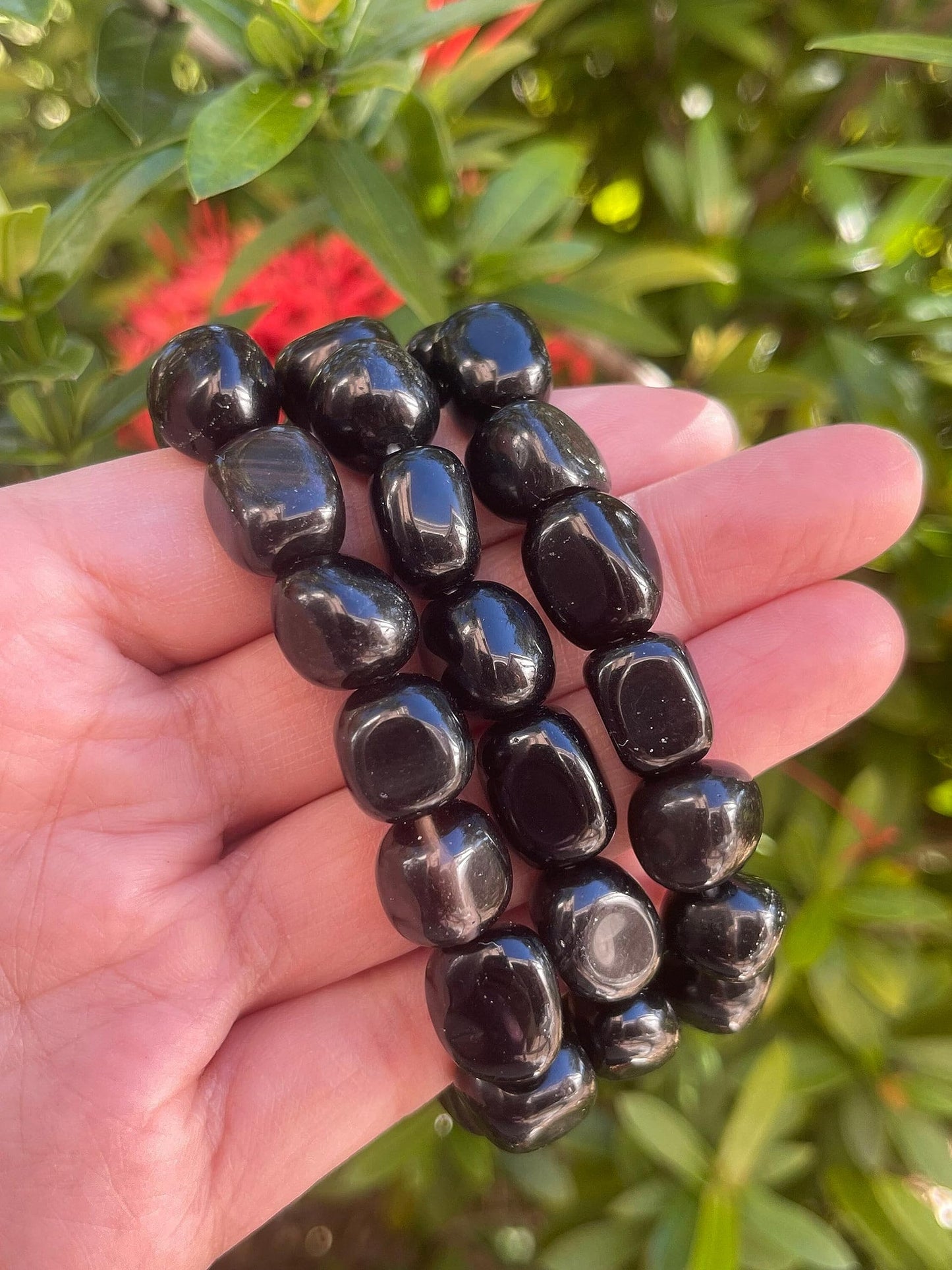 GAF TREASURES Black Obsidian Crystal Nugget Bracelet, Genuine Black Obsidian Tumbled Gemstone Bracelet, Healing Crystal Bracelet, Gift for Men & Women (1)