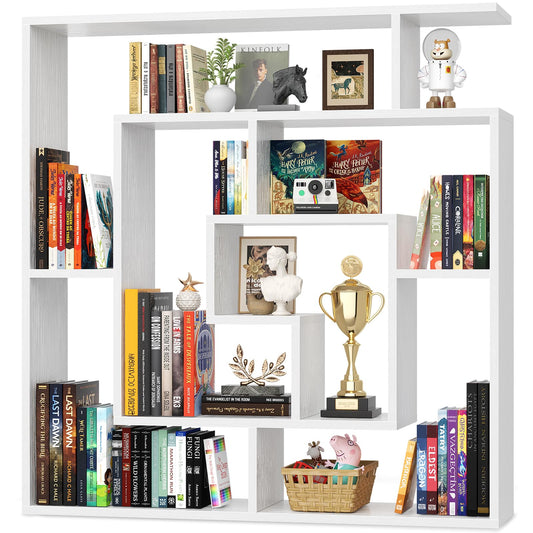 Armocity 6 Tier Display Book Shelf Wall Mounted Bookshelf Freestanding Geometric Bookcase Floating Book Shelves for Wall Bedroom Living Room Home Office, 45.5"(W) * 47"(H), White