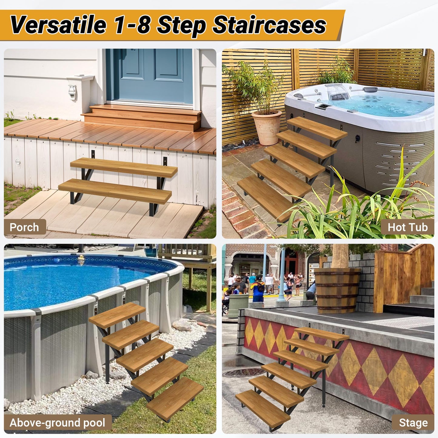 Toriexon Steel Stair Step Riser 6-Step, Metal Stair Stringer with Reinforcing Support Legs, Heavy Duty Steel Stair Stringer for 50" Height Deck and Outdoor Steps (2 Pack)