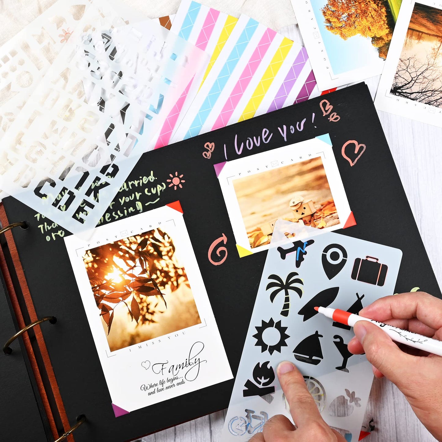 Giiffu Wooden Scrapbook Photo Album with Heart Design, DIY Memory Book, 100 Pages Personalized Scrapbooking Album, Romantic Gift for Wedding, Anniversary & Valentine’s Day