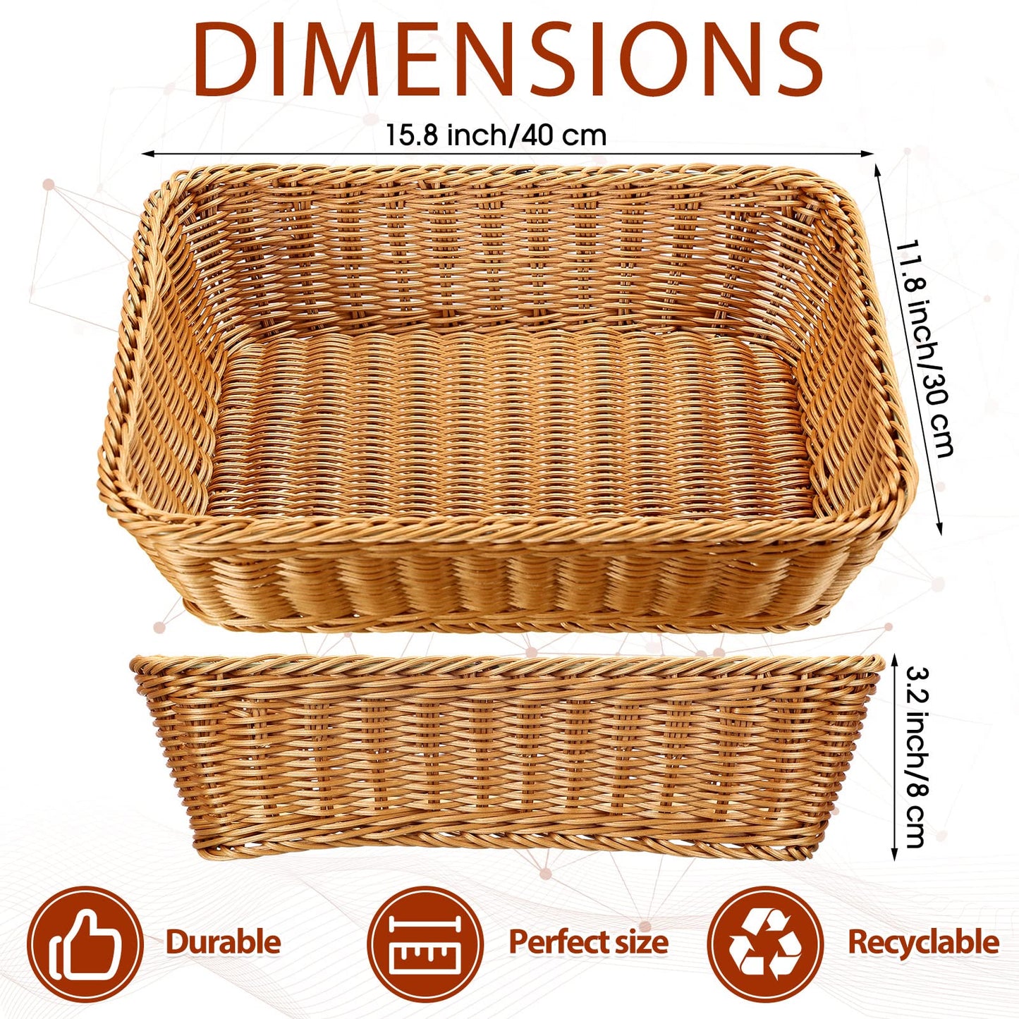 Eccliy 6 Pack Wicker Bread Baskets 15.8 Inch Woven Serving Basket for Gifts, Poly Wicker Storage Rectangle Rattan Display Trays for Bread Food Vegetables Fruit Snacks Tabletop Restaurant Home