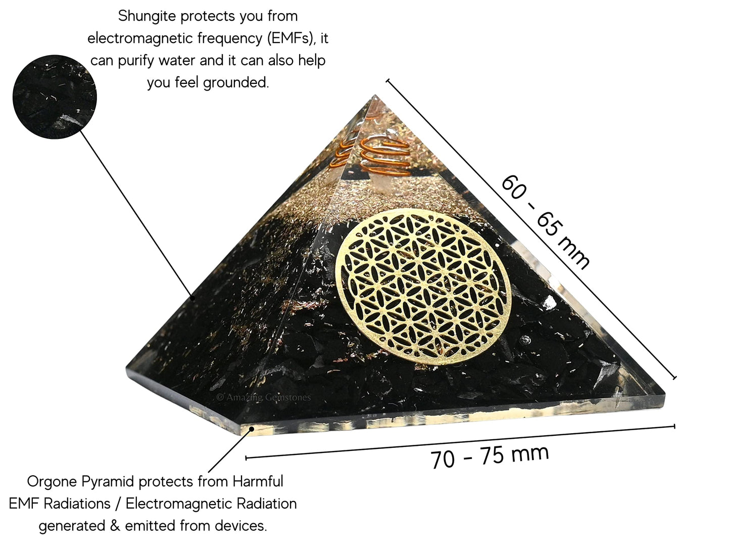 Amazing Gemstone Large Black Tourmaline Orgone Pyramid Crystal, Flower of Life Orgonite Pyramid - Positive Energy Healing