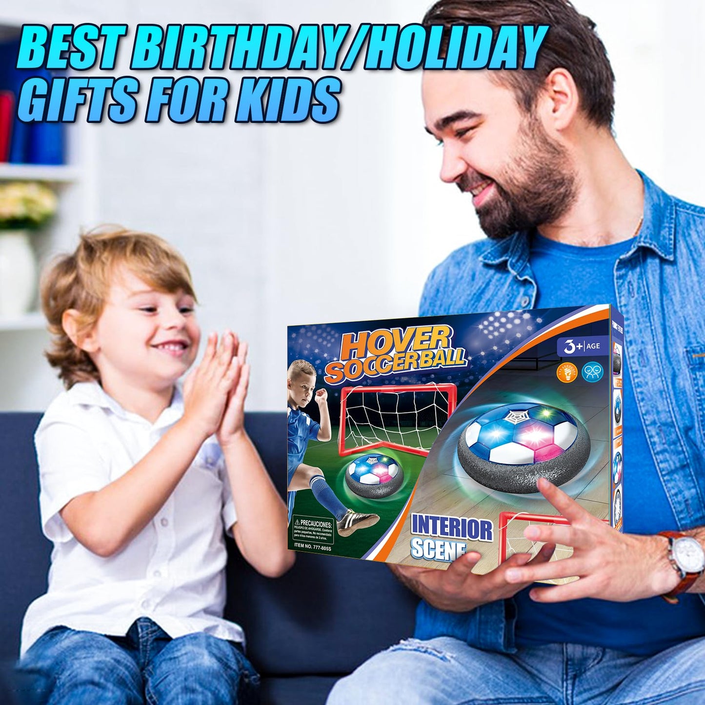 Hover Soccer Ball Set with 2 Goals - Rechargeable LED Air Power Football, Indoor/Outdoor Floating Hover Ball Toy, USB Charging Soccer Gifts for Boys & Girls Ages 3-12, Birthday/Holiday Presents
