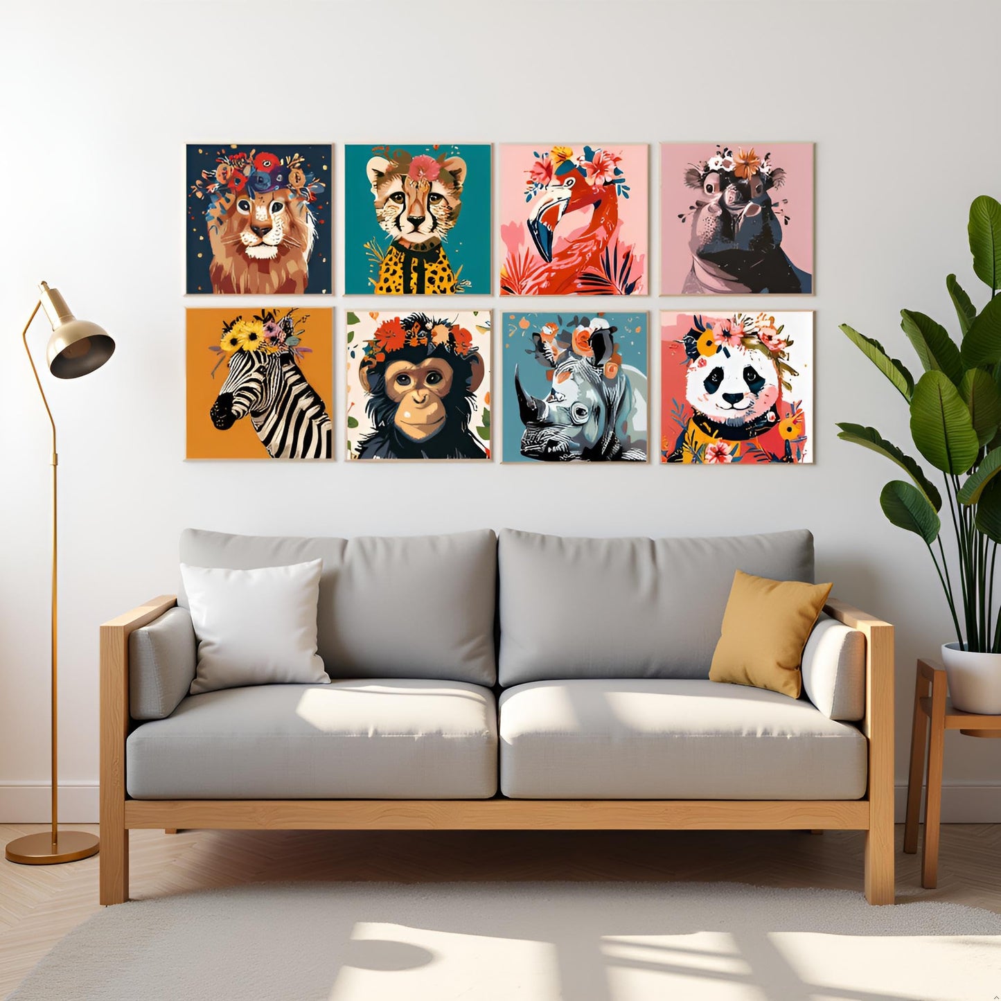 CraftCraze 12 Pack Animals Paint by Numbers Kit for Adults, Adult Paint by Number Kits, Paint by Numbers for Adults Beginners, DIY Animals Acrylic Painting on Canvas for Home Wall Art Decor 8x8 Inch