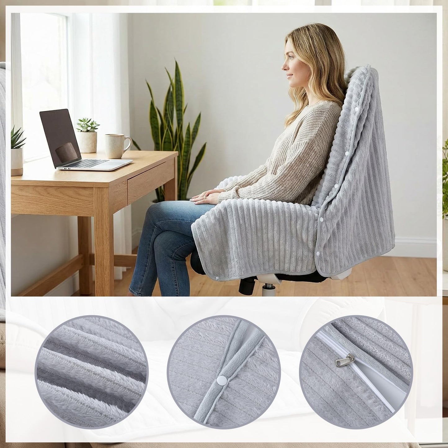 Himake Cozy Office Chair Blanket, Grey Striped Flannel Fleece Desk Wearable Blanket for Work, Work from Home Gifts & Practical Gifts for Cold People Stay Warm with Chair Wrap Attaches