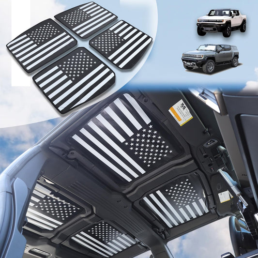 for Hummer EV Accessories 4 Top Glass Sunroof Sun Shade,No Gaps No-Sagging Roof Sun Shade Heat Insulation Foldable Reflective UV for Hummer EV SUV Pickup 2022-2024-2025 2026 (American Flag)