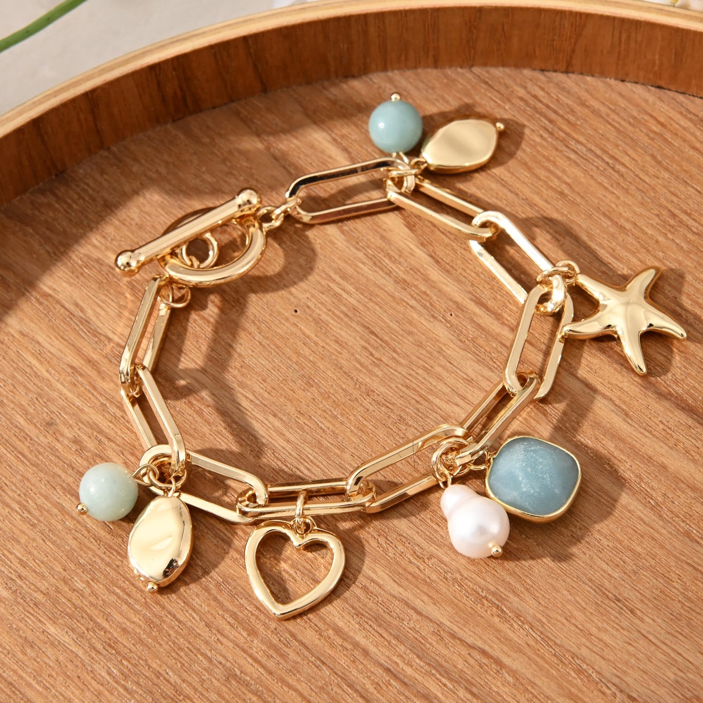 Ginyejly 14K Gold and Silver Plated Special Cain Link with Toggle Clasp Closure in Daily or Party for Women Fashion Jewelry Gifts (amazonite)