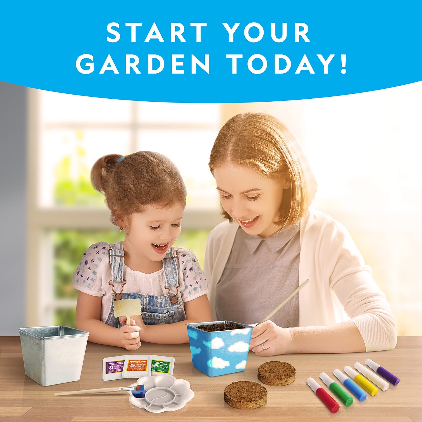 National Geographic Flower & Herb Gardening Kit for Kids - Gardening Set with 3 Stainless Steel Pots, Paint & Stickers, Kids Plant Growing Kit