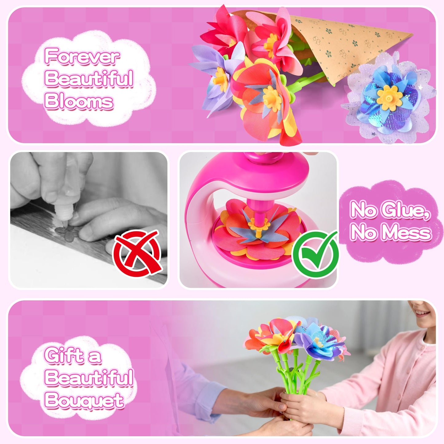 Flower Craft Kit for Kids, DIY Make Your Own Flower Bouquet Set with Reusable Felt Flowers, Arts and Crafts Gift for Girls Boys Ages 4-10