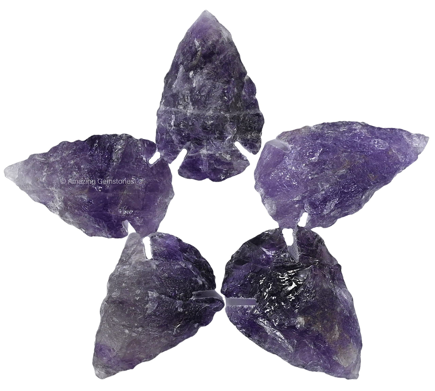 Amazing Gemstone 5 Pieces Amethyst Arrowhead, Crystal and Healing Stone Flint Rock Arrow Head - 1 to 1.5 Arrowheads for DIY Project Craft Point Jewelry Making
