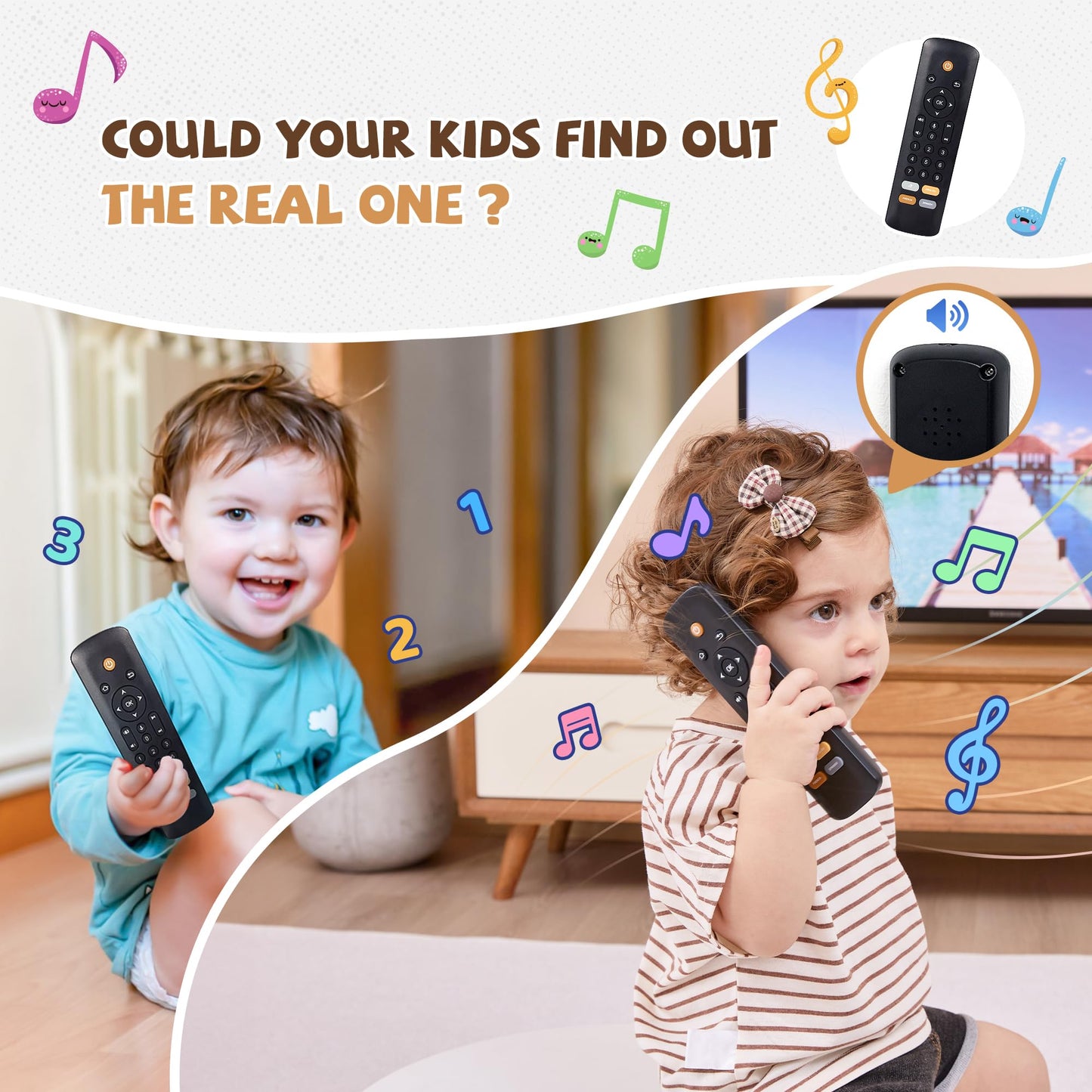Baby TV Remote Toy - Realistic Play Remote toy with Lights and Sounds, 3 Languages (English, Spanish & French), Learning Musical Toys, Preschool Infant Boys Girls Toys Gift for 1 2 Year Old, Black.