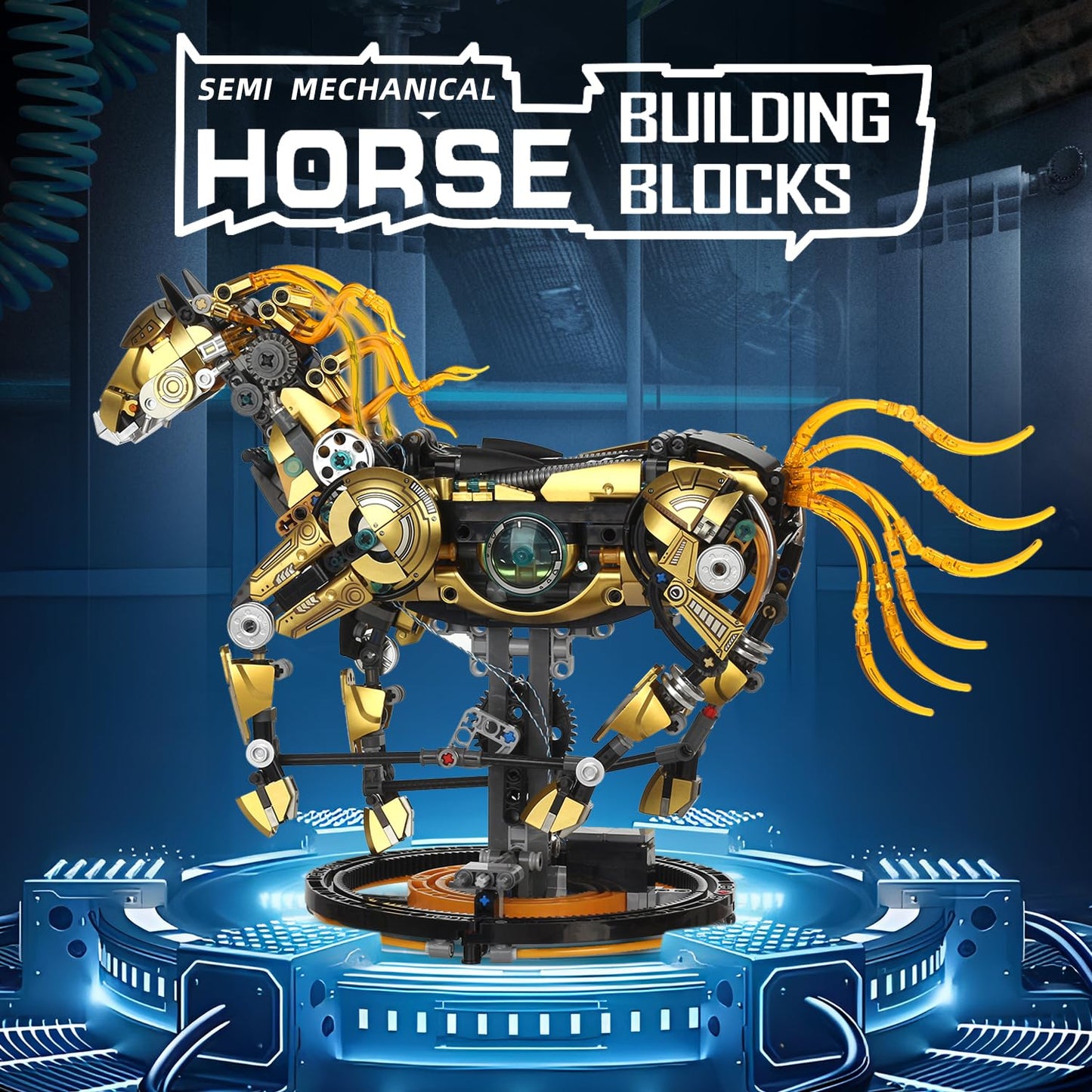 funxinee Mechanical Horse Building Blocks Linkage Kit, Animal World Model with Lighting & Display Stand, STEM Toy DIY Desktop Ornament for Boys Ages 12+, Adult Collectors, Unique Birthday Gift Idea